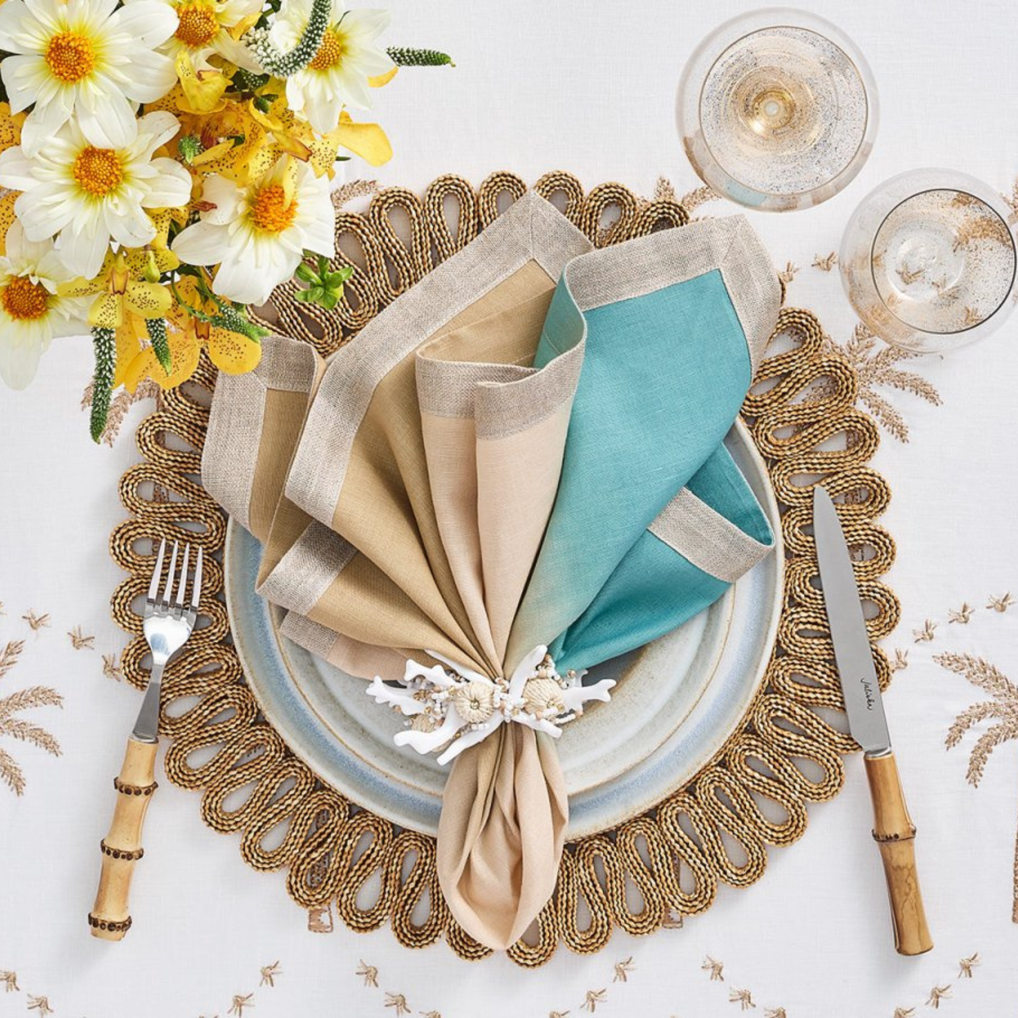 Dip Dye Napkin in Natural & Seafoam - Set of 4