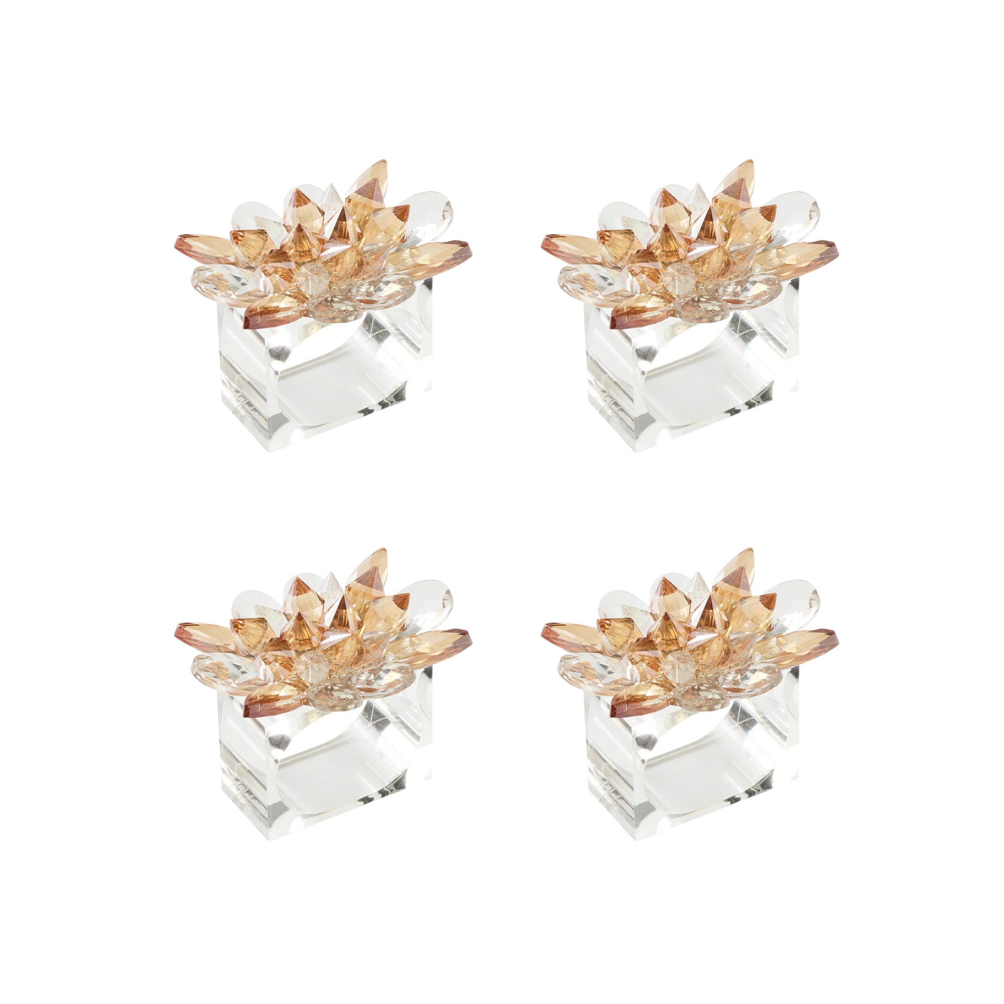 Spectra Napkin Ring in Champagne & Crystal - Set of 4