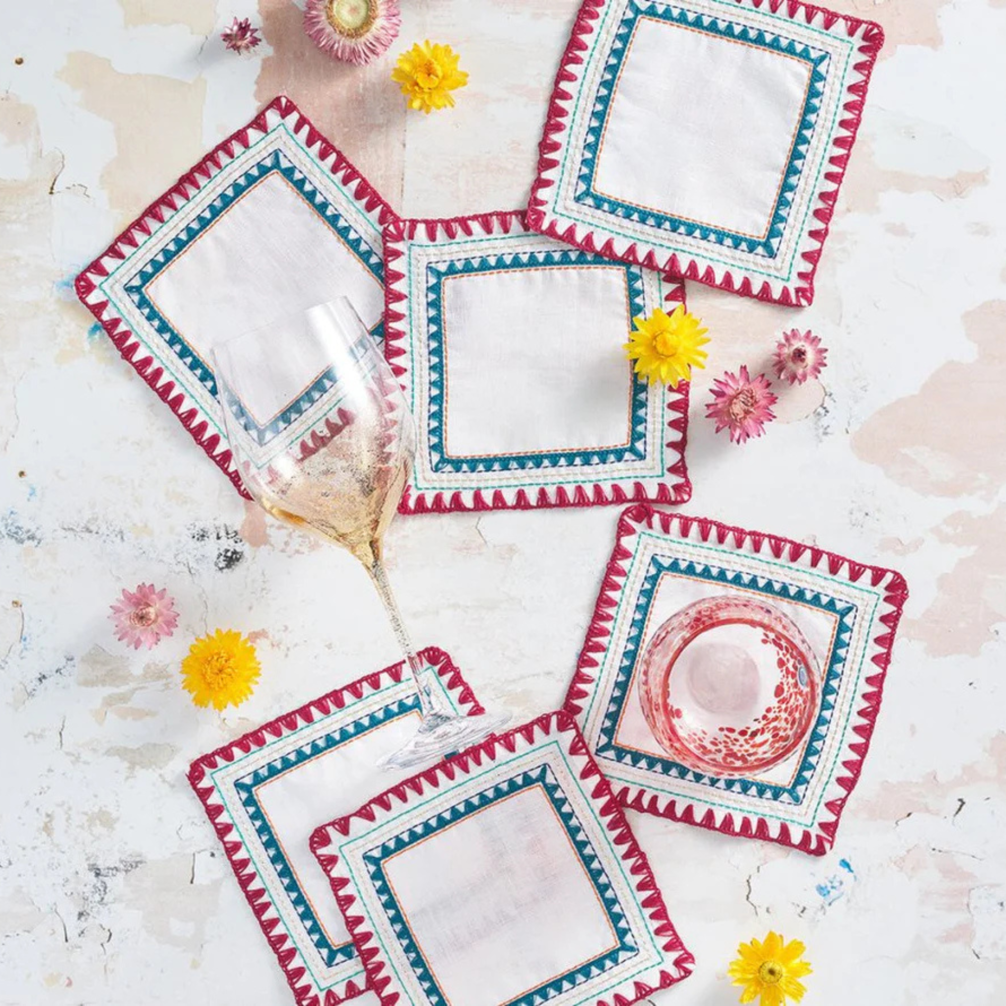 Frolic Cocktail Napkins in White/Multi - Set of 6