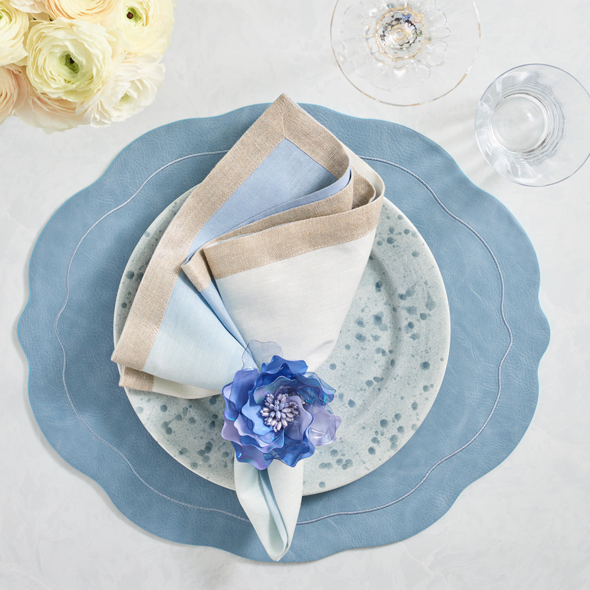 Dip Dye Napkin in White & Periwinkle - Set of 4