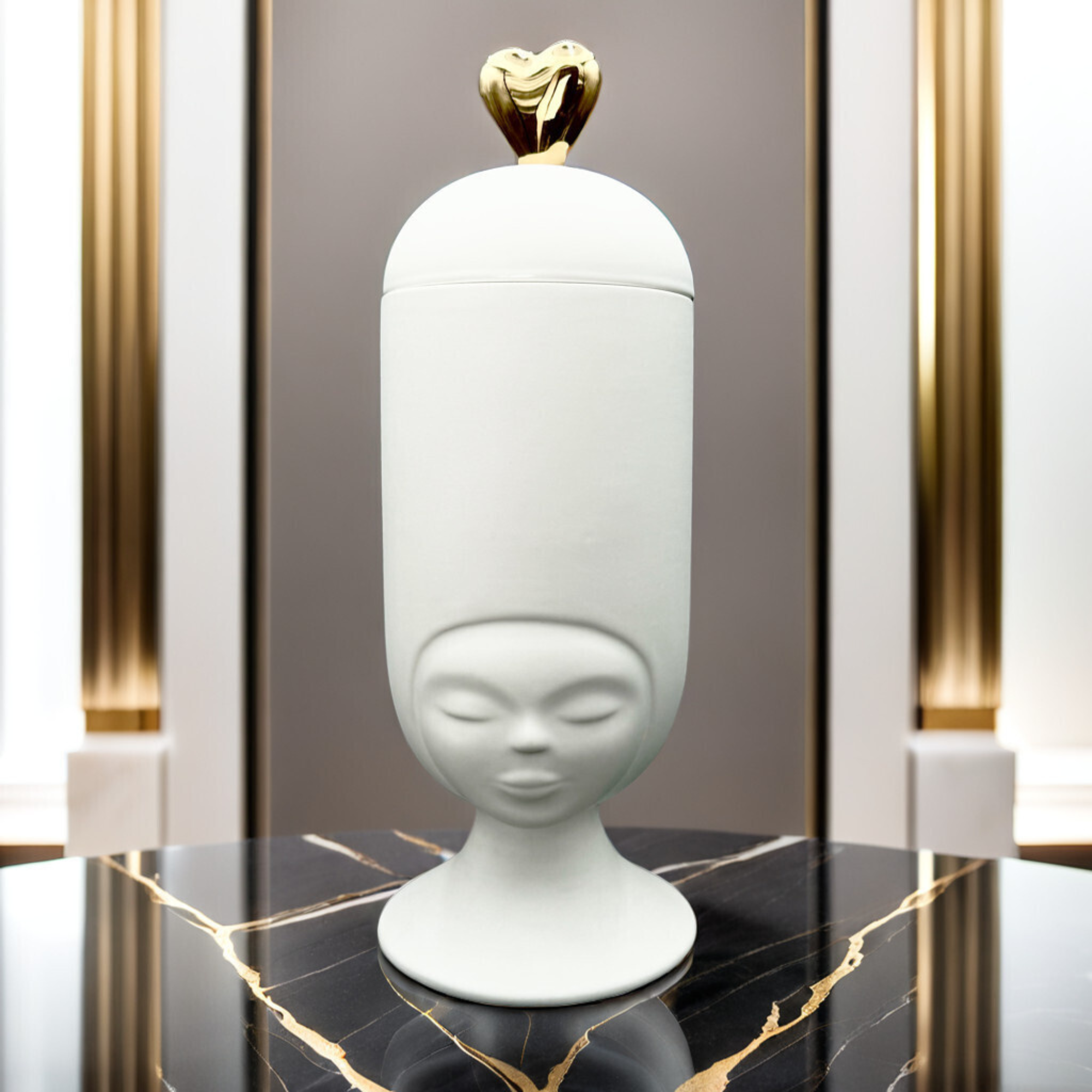 Sister Clara Vase in Satin White with a Glossy Gold Heart