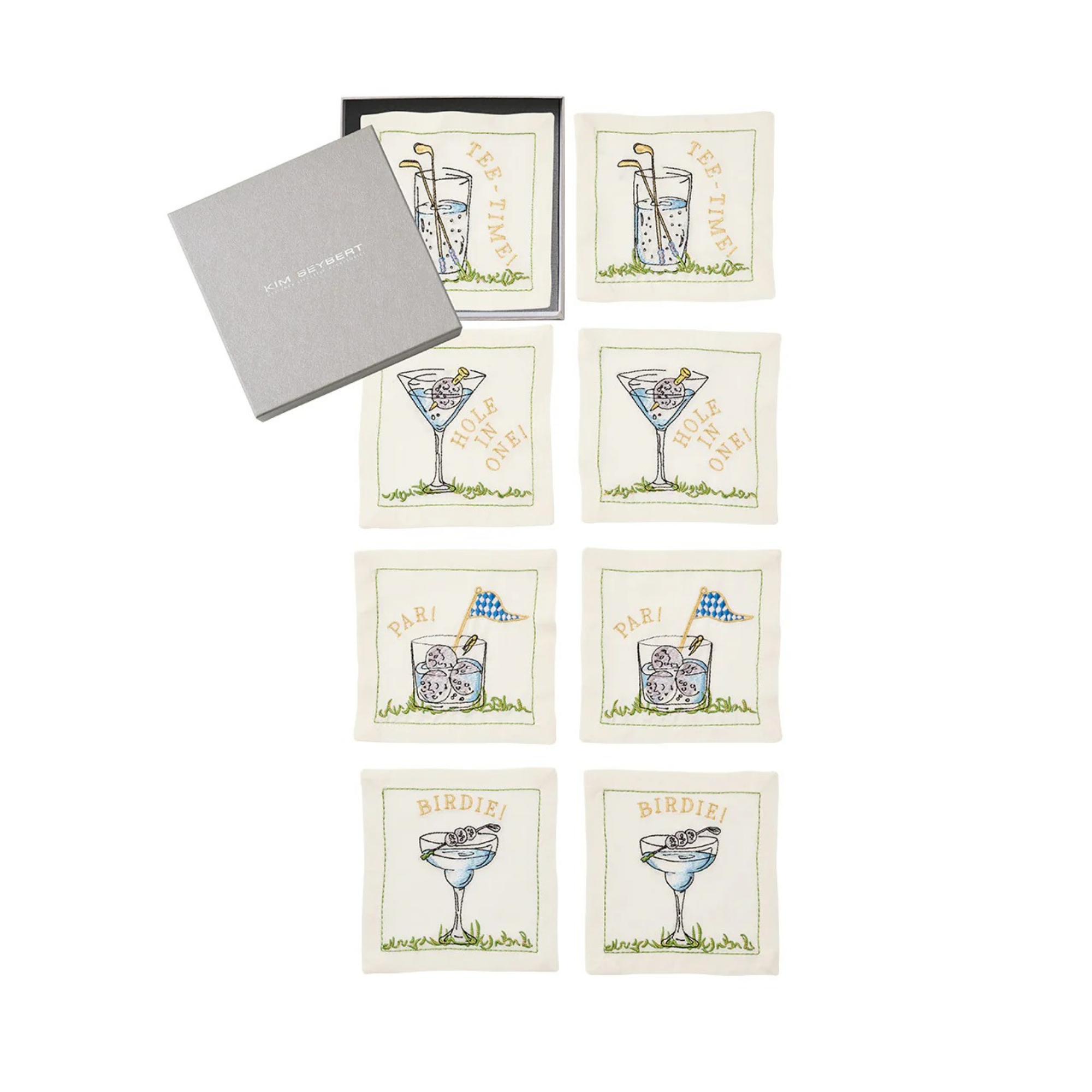 Tee Time Cocktail Napkins in White - Set of 8