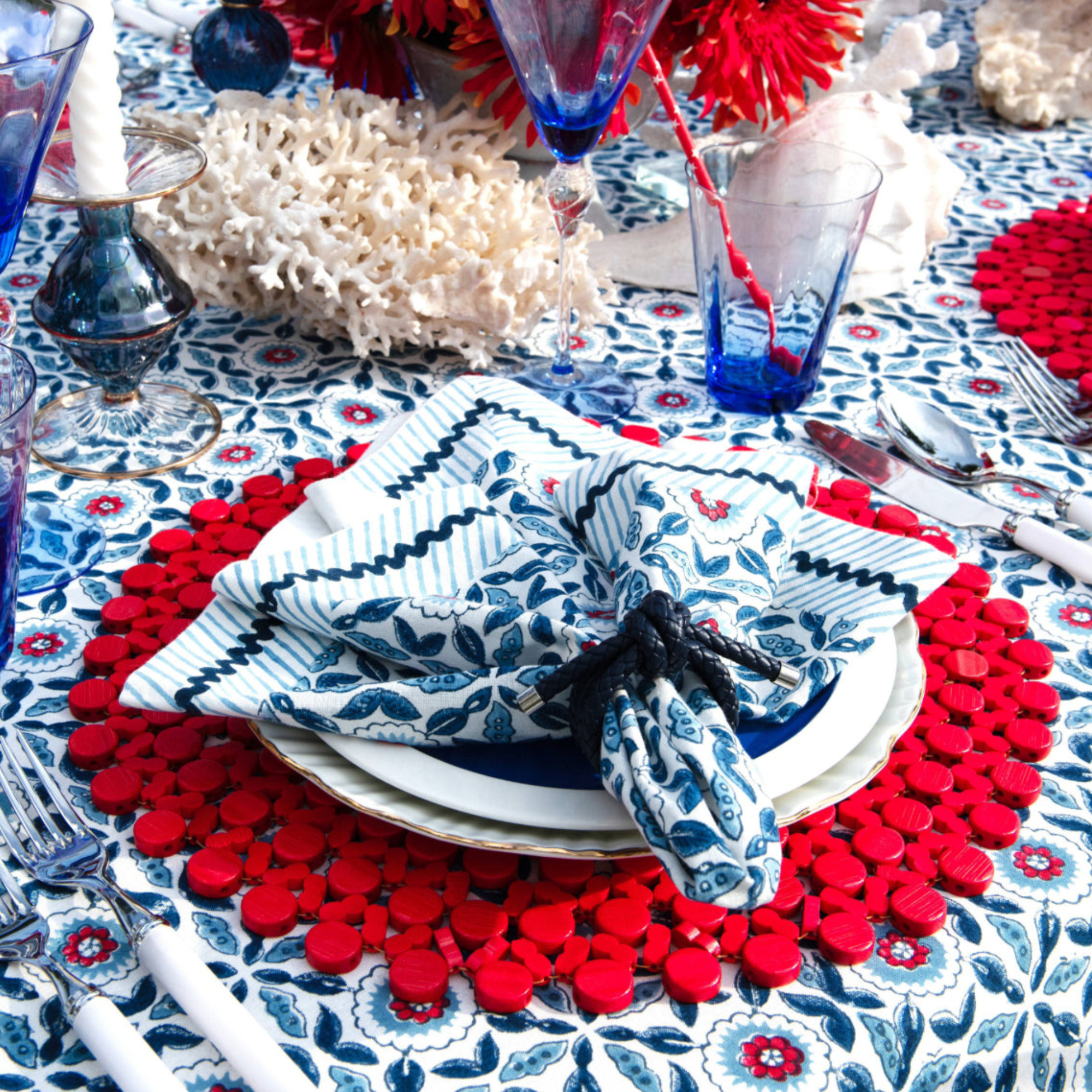 Majorelle Napkin in Red, White & Blue - Set of 4