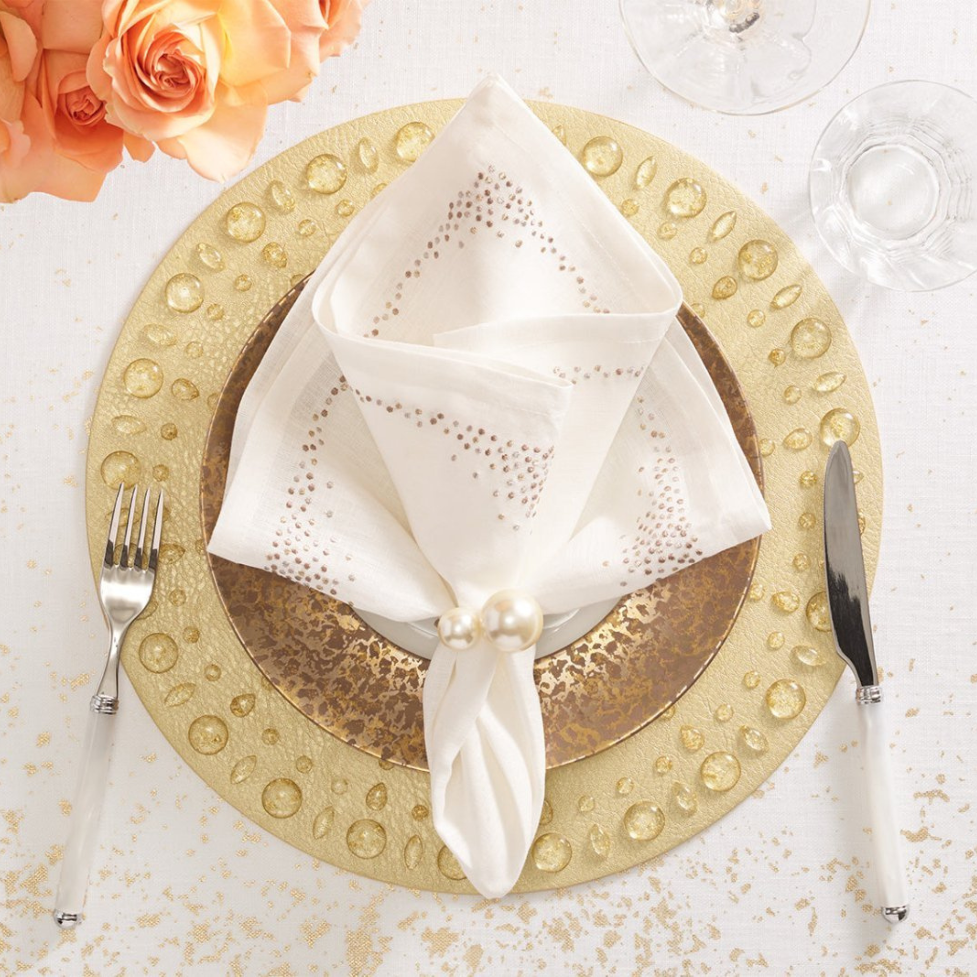 Pearl Napkin Ring in Ivory & Gold - Set of 4