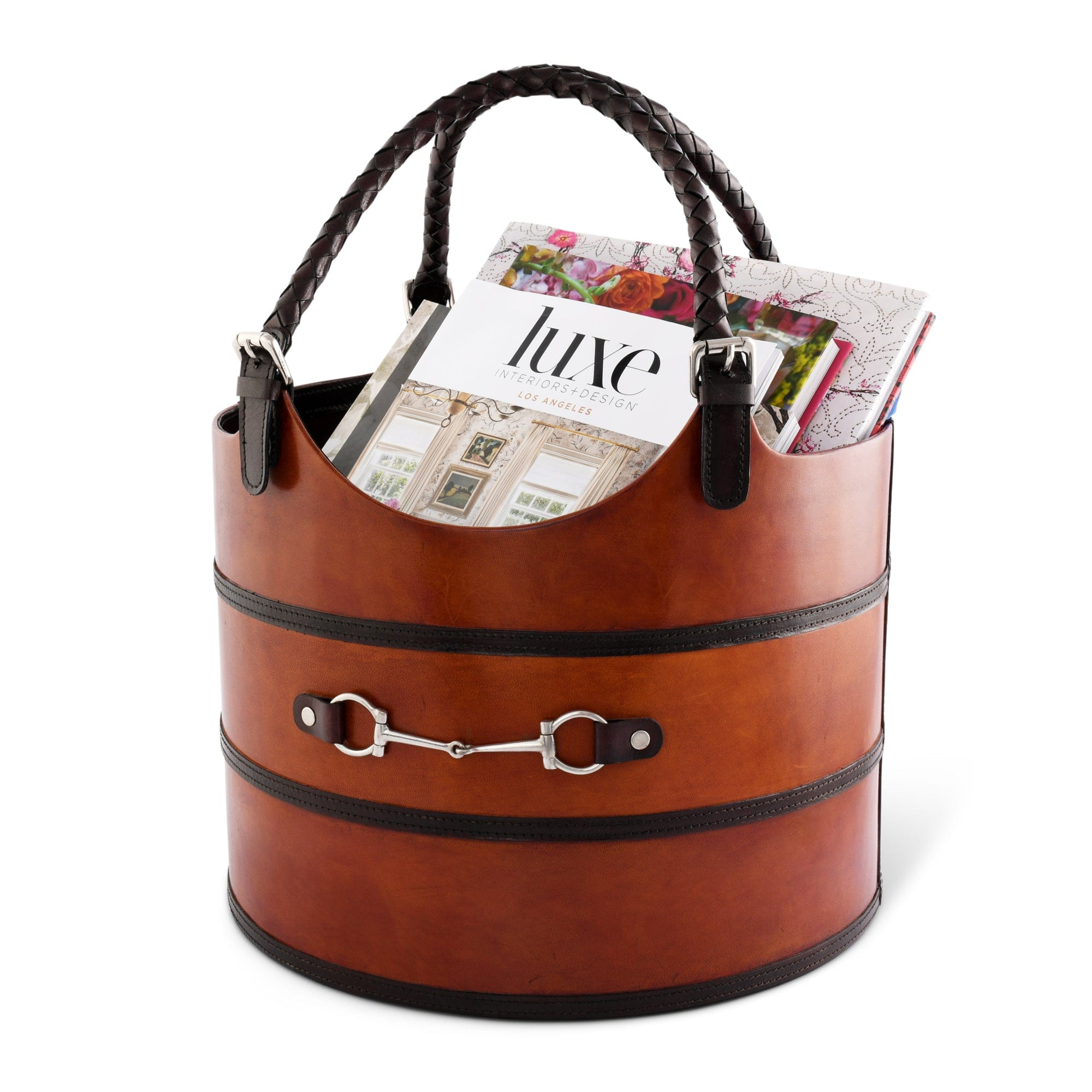 Equestrian Bit Leather Magazine Basket