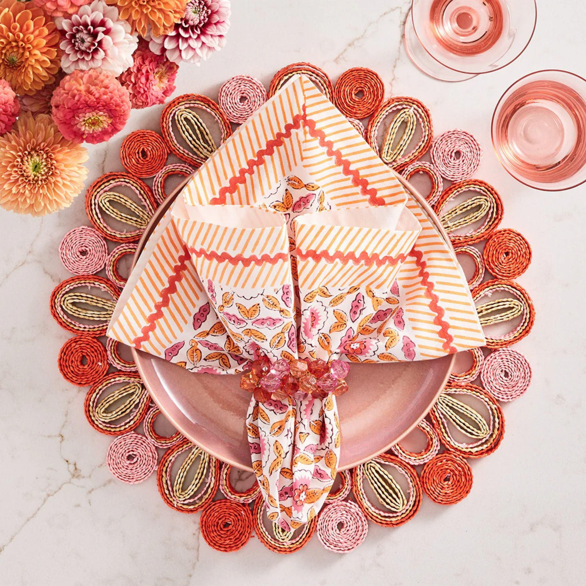 Marisol Placemat in Pink & Orange - Set of 4