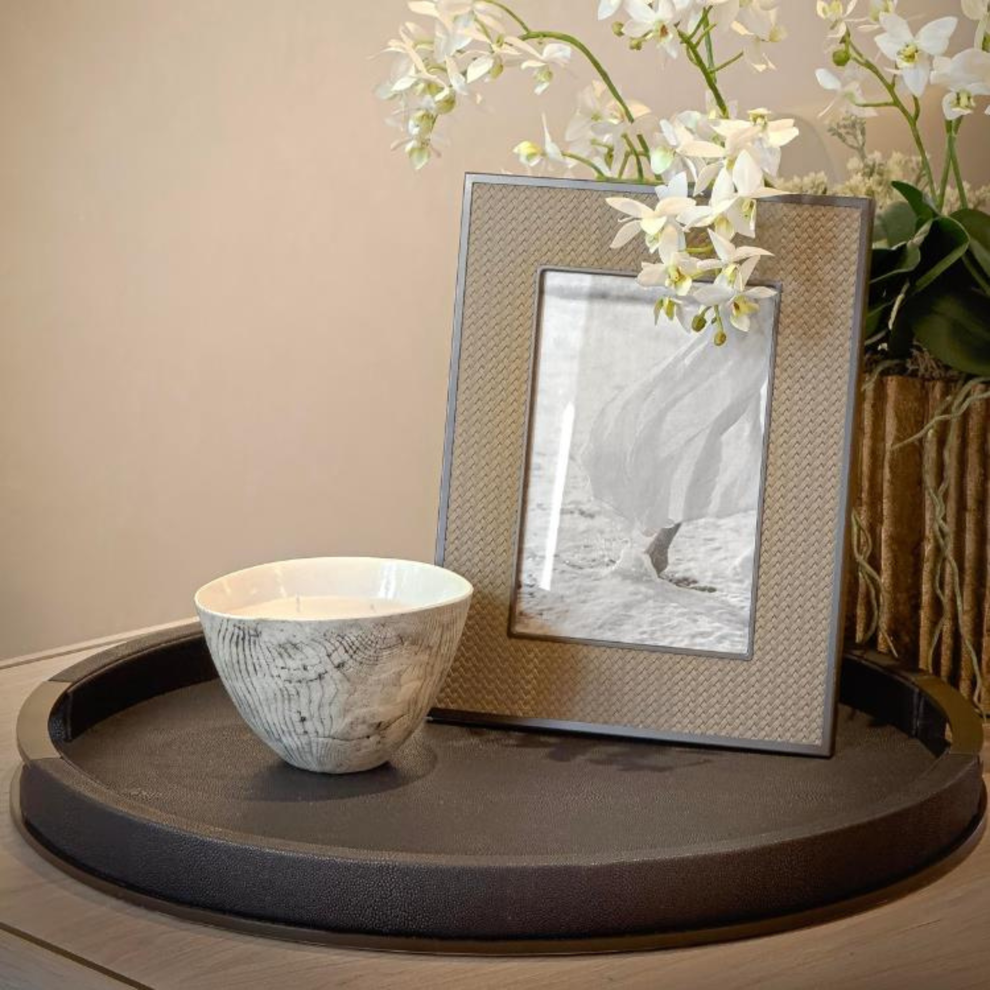 Sophie Paterson Collection: Large Round Anthracite Shagreen Tray