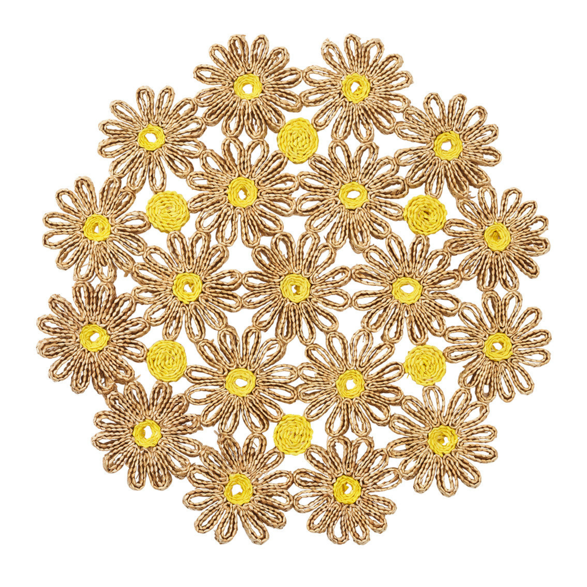 Daisy Placemat in Natural & Yellow - Set of 4