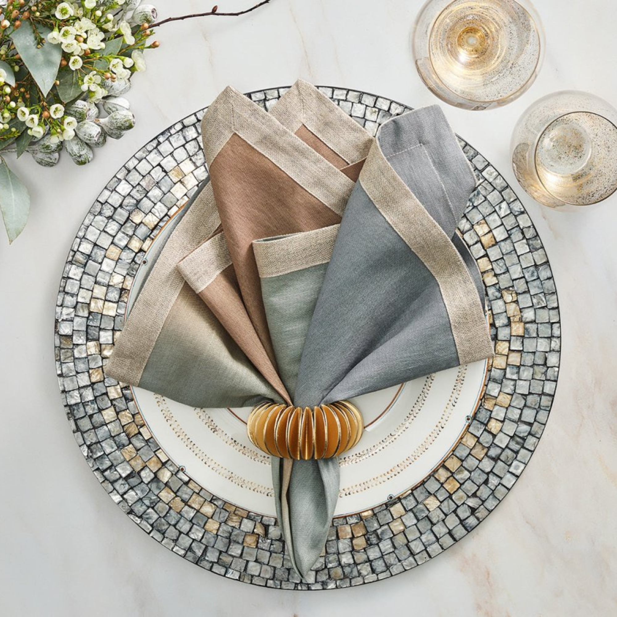 Dip Dye Napkin in Beige, Taupe & Gray - Set of 4