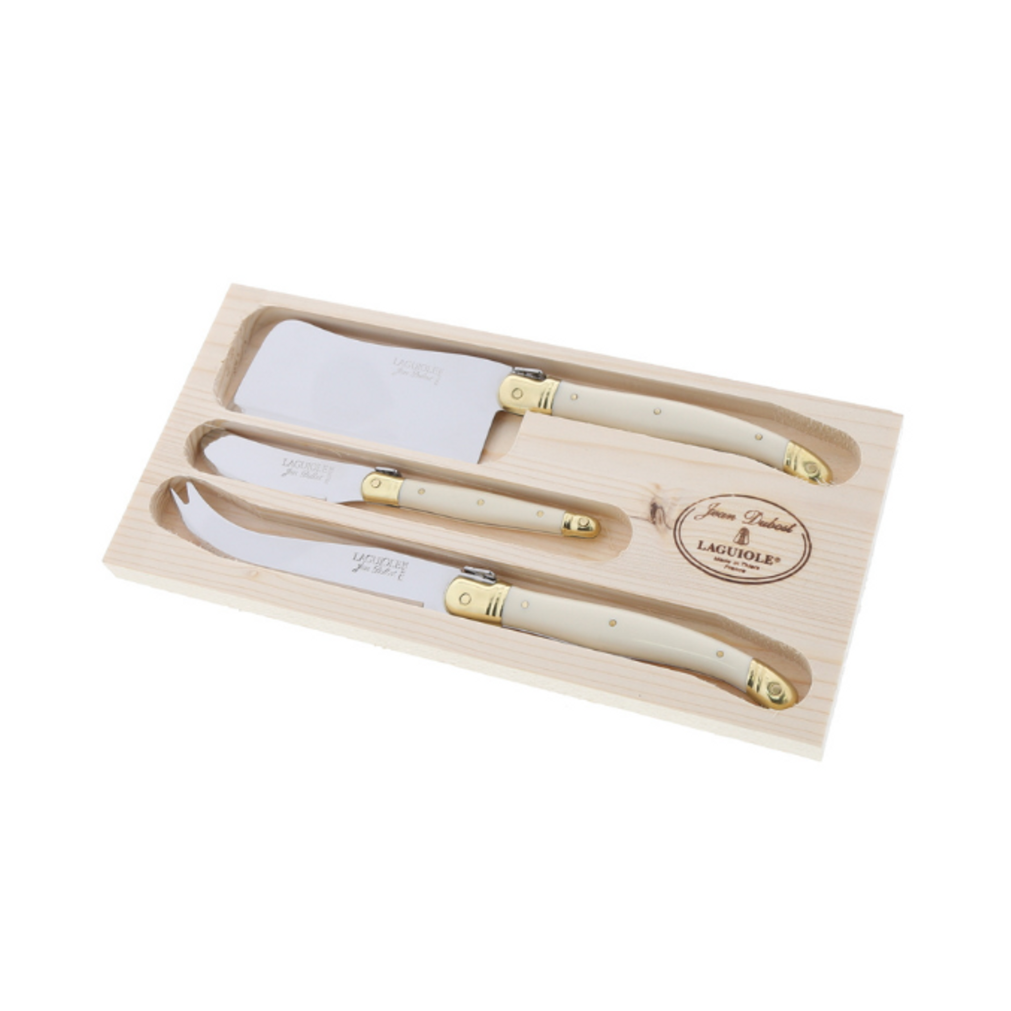 Laguiole by Jean Dubost 3 Piece Cheese Set in Ivory and Brass