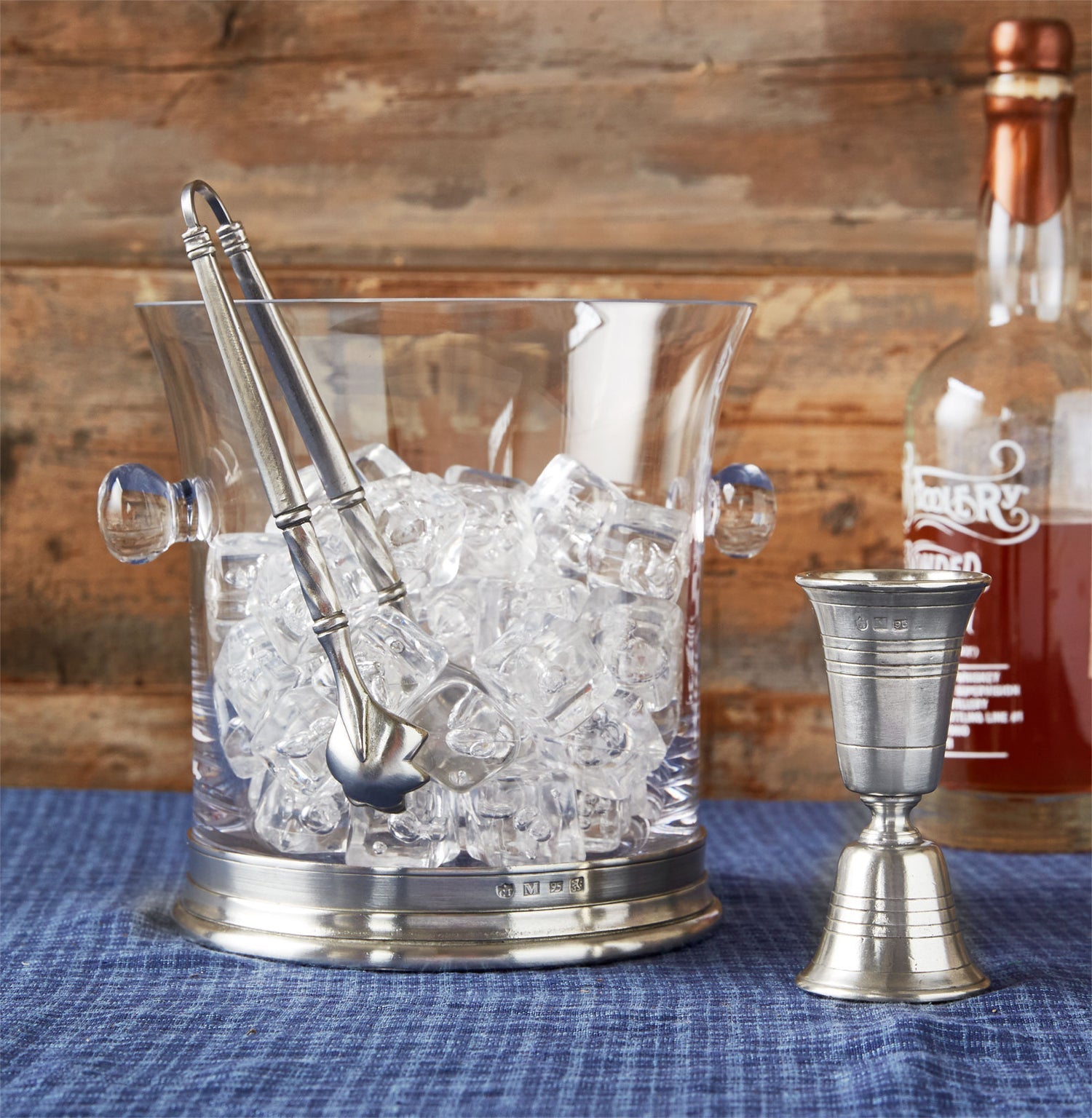 Crystal Ice Bucket with Handles and Tongs Set