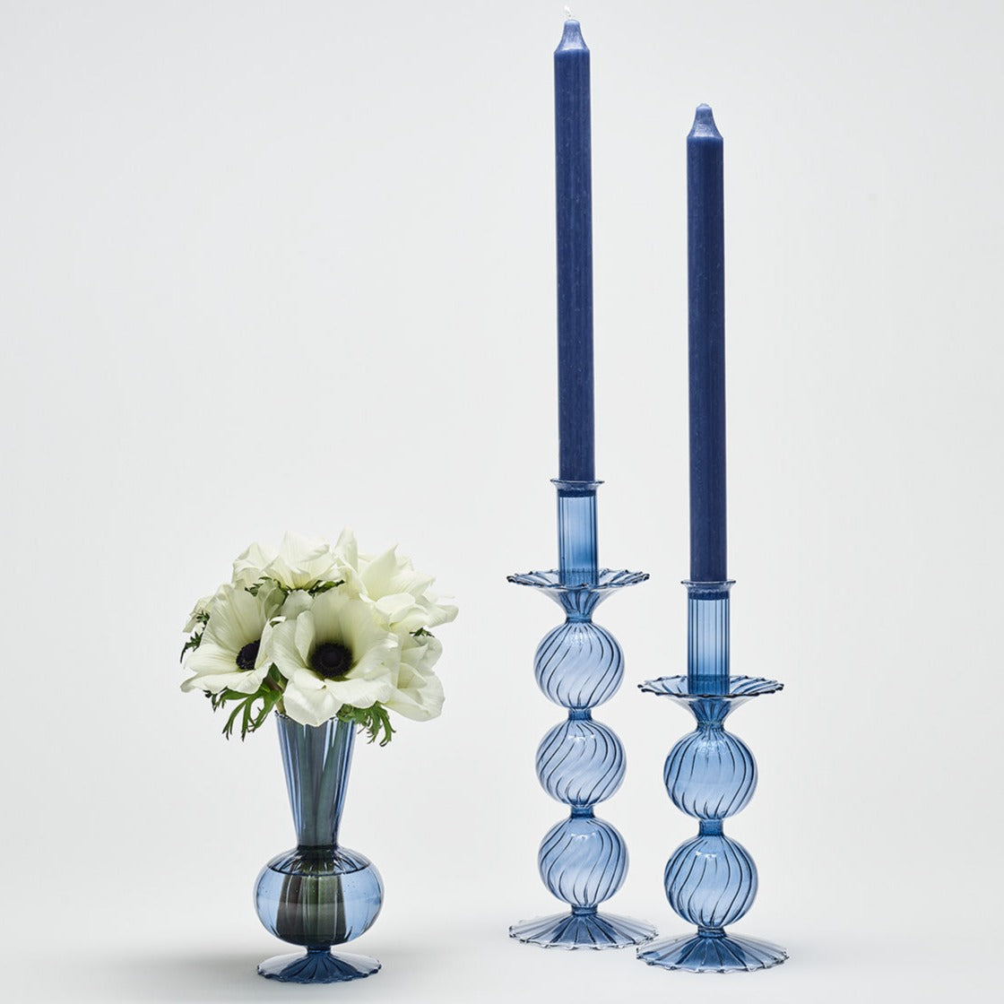 Bella Short Candle Holder in Cadet - Set of 2