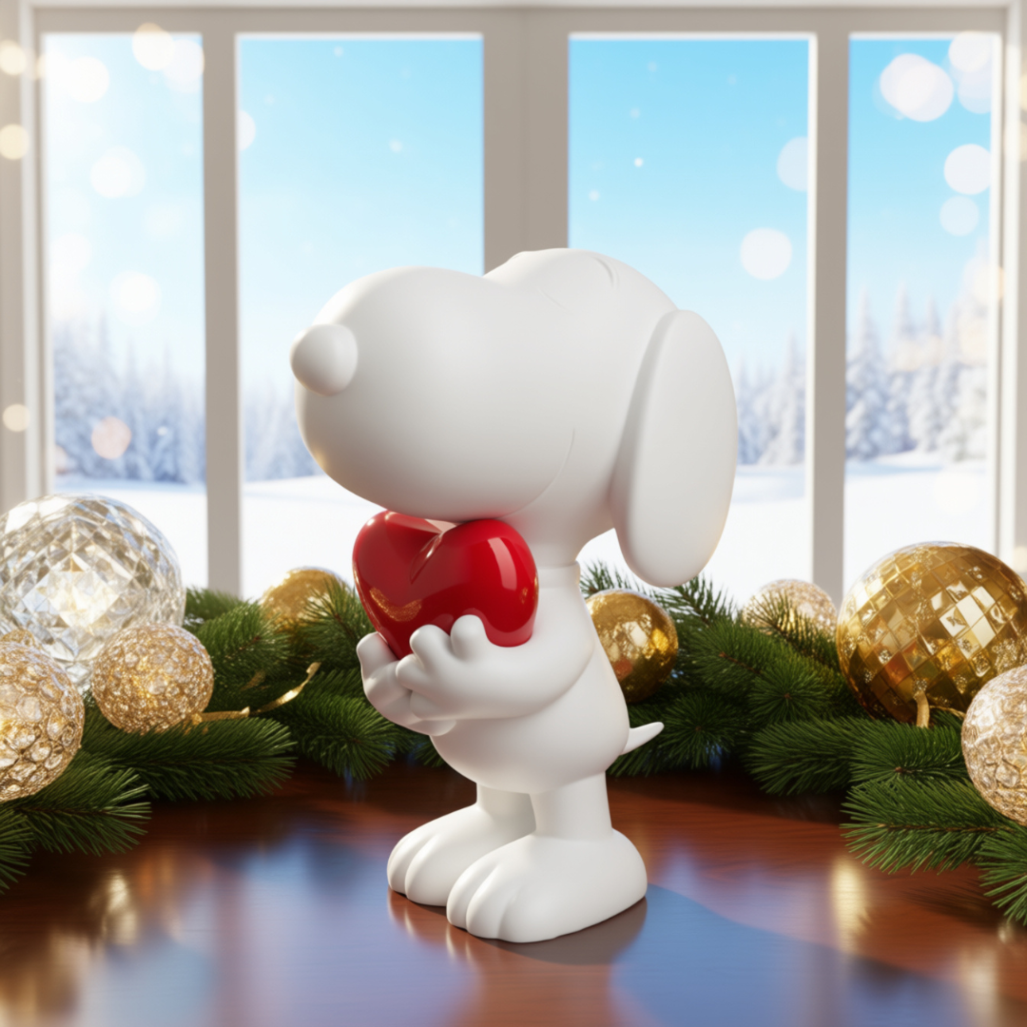 Snoopy Heart Sculpture with a Red Heart