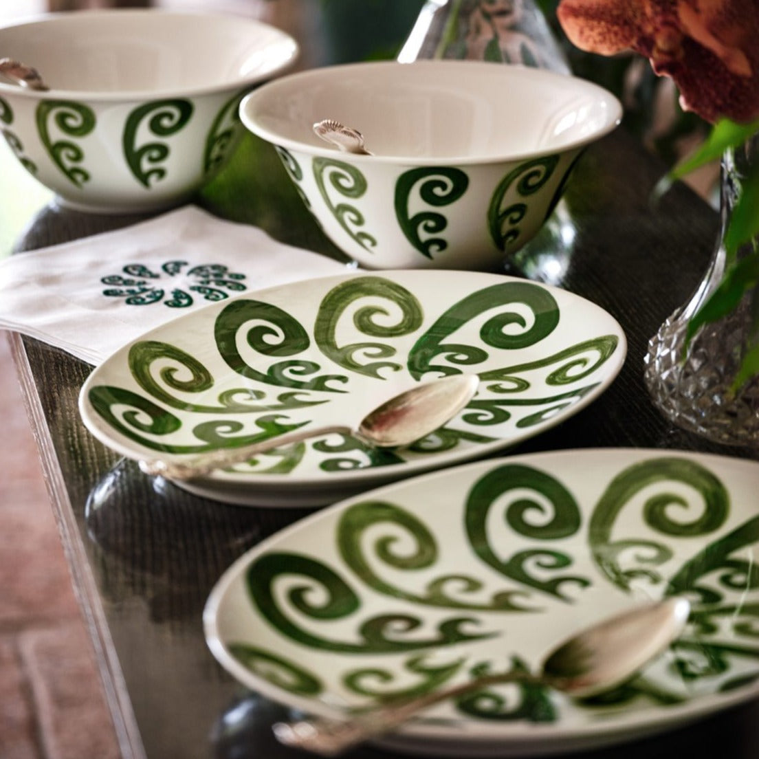 Athenee Two Tone Green Peacock Dessert Plate (Set of 2)