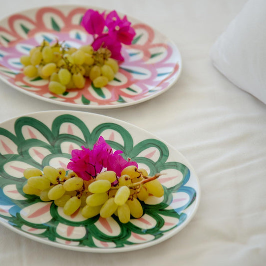 Symi Green & Pink Dessert Plate - Set of 2