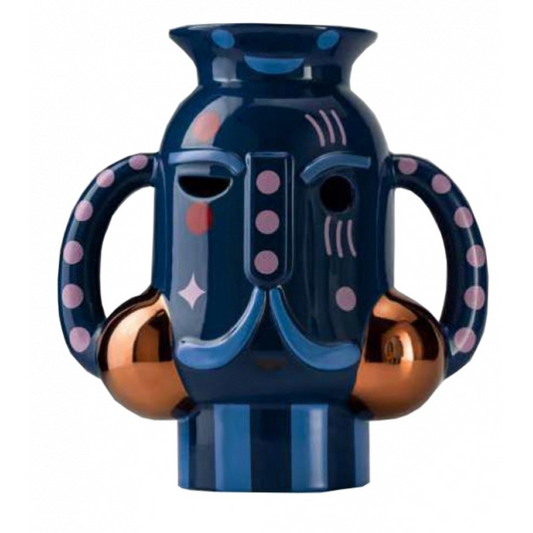 King Vase in Glossy Peacock Blue with Graphic Baile