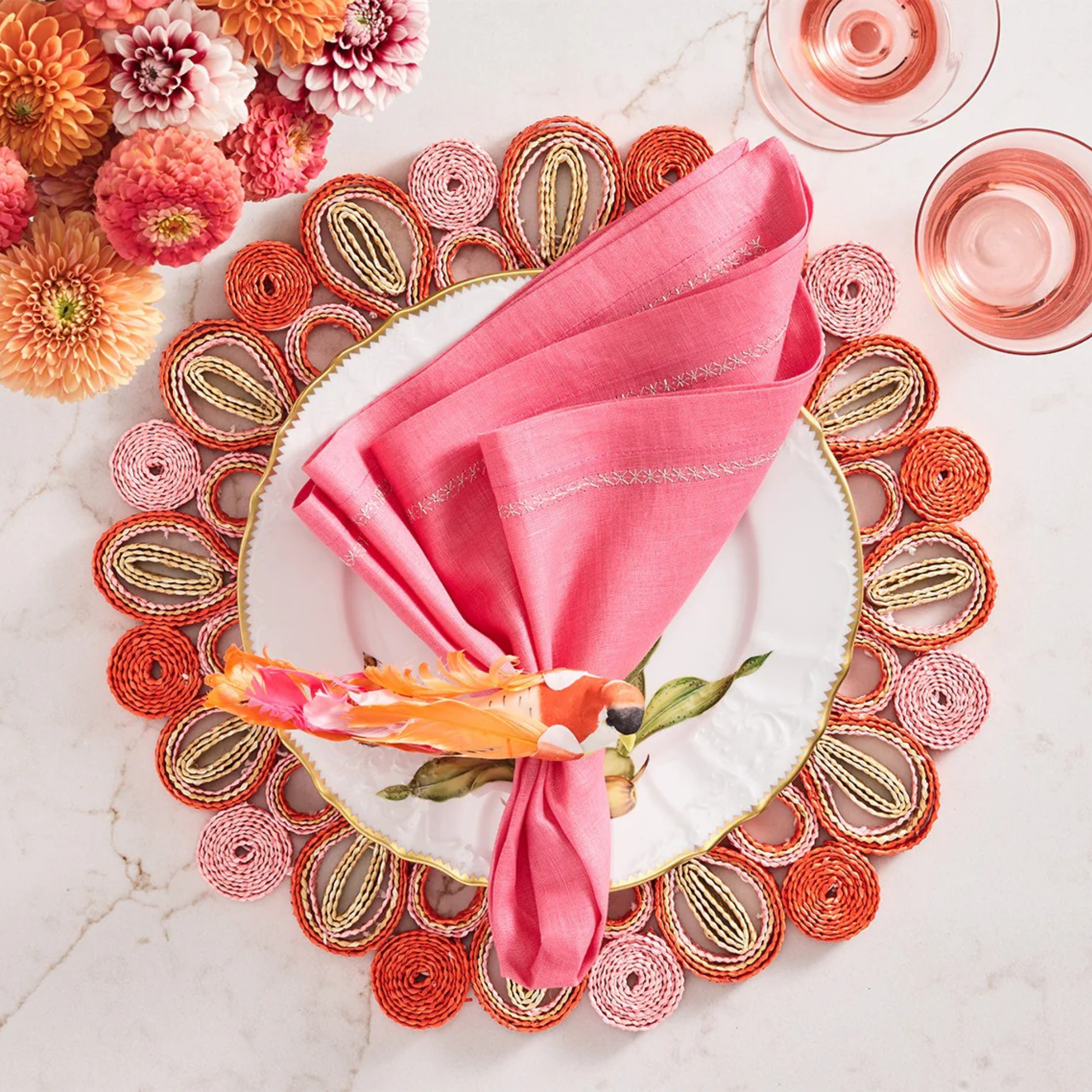 Marisol Placemat in Pink & Orange - Set of 4