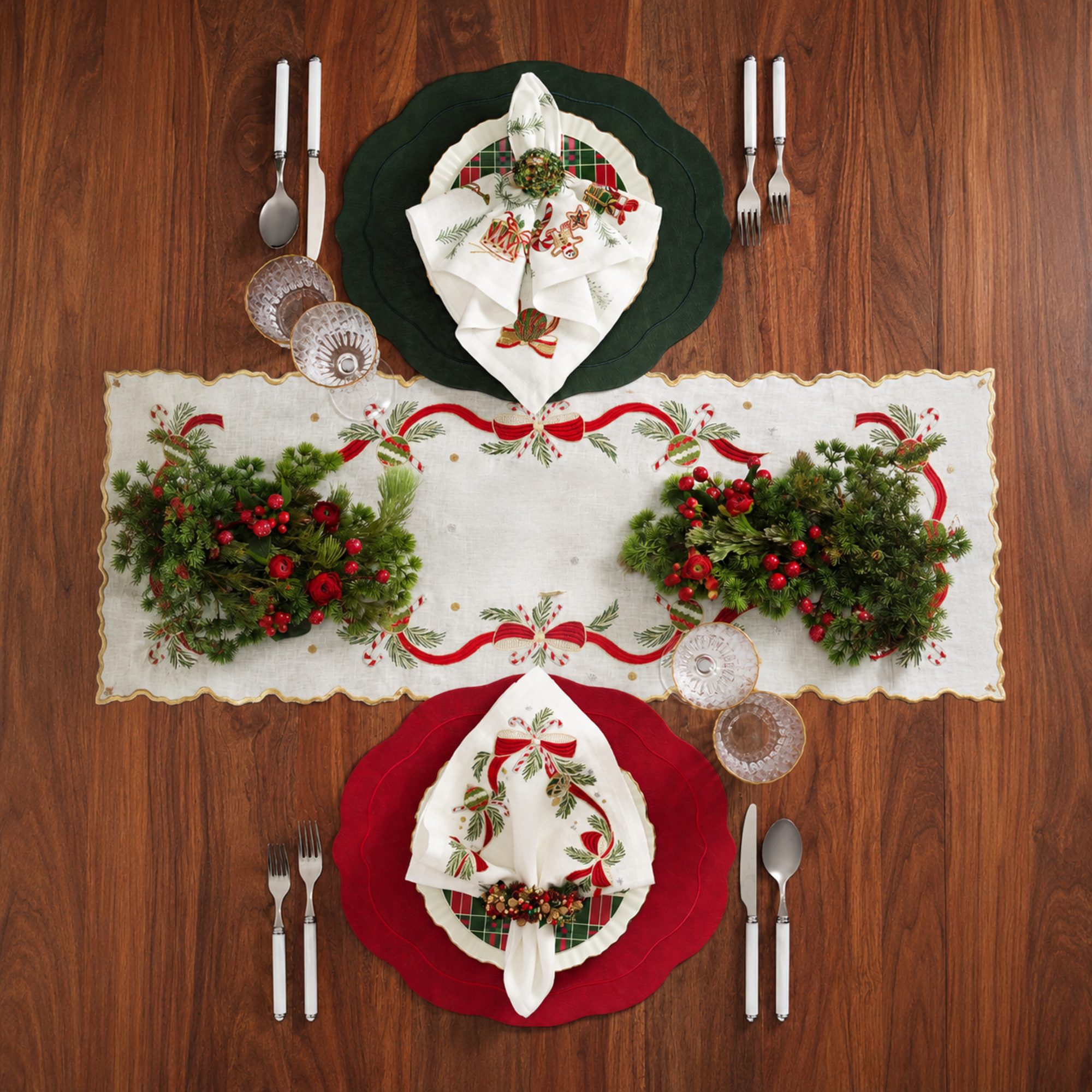 Tinsel Bow Runner in White/Red/Green