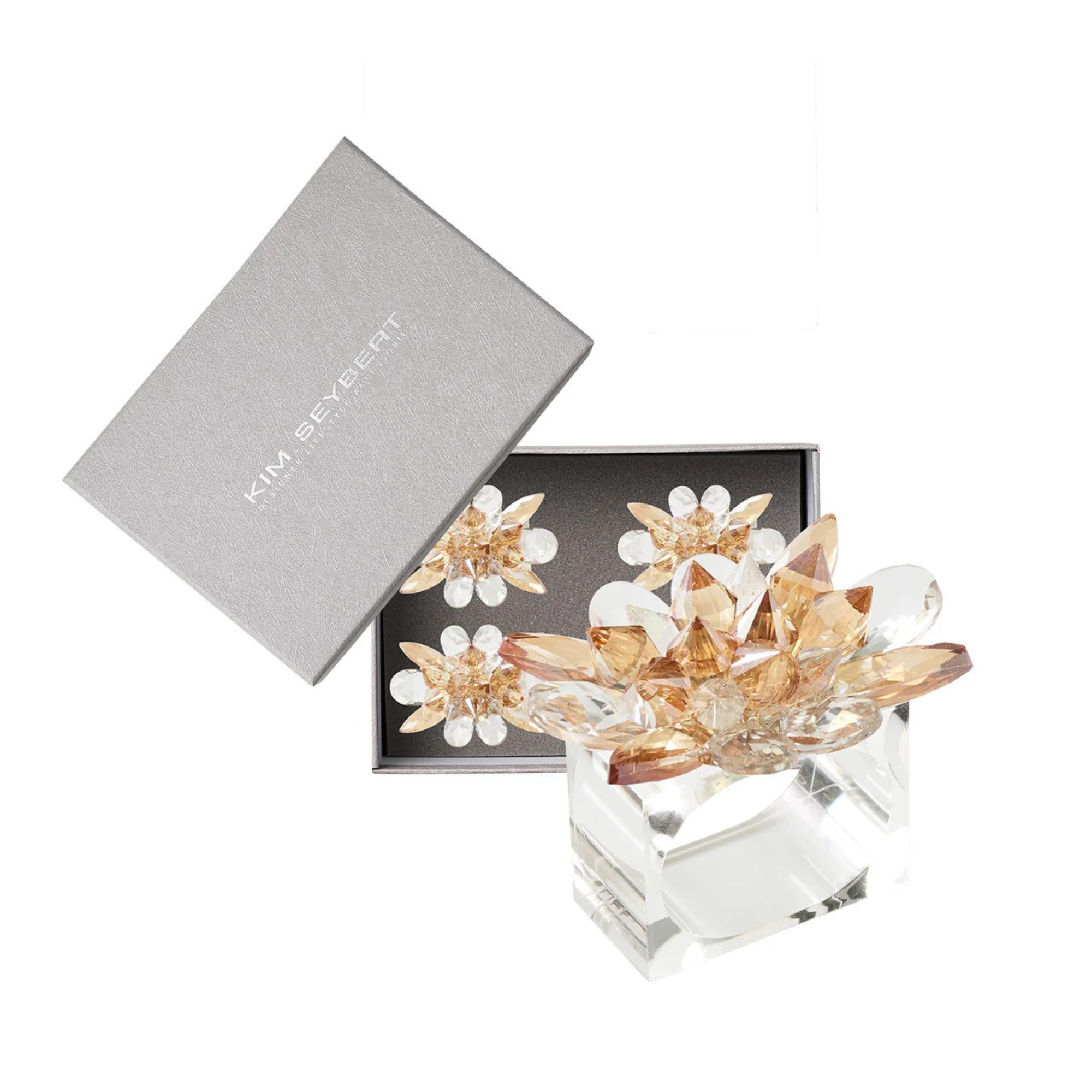 Spectra Napkin Ring in Champagne & Crystal - Set of 4