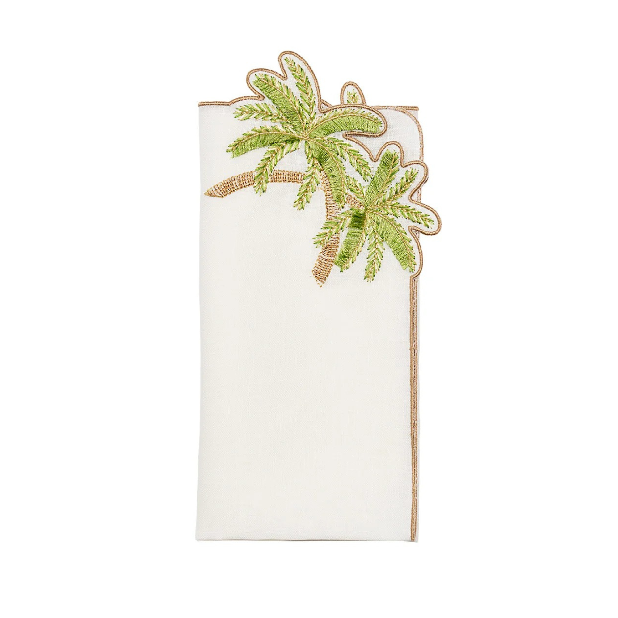 Palmera Napkin in White, Green & Gold - Set of 4