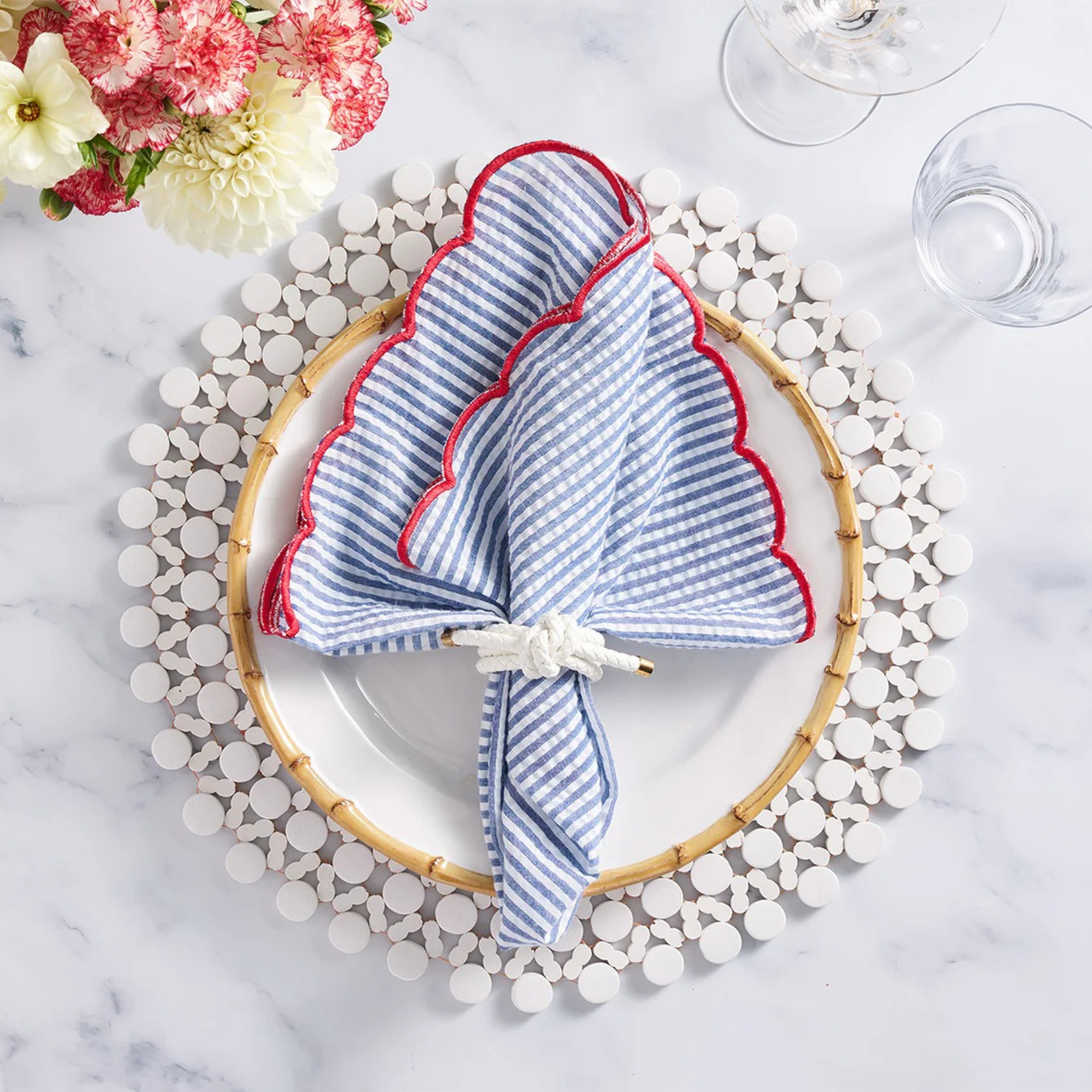 Fiesta Napkin in White, Navy, & Red - Set of 4