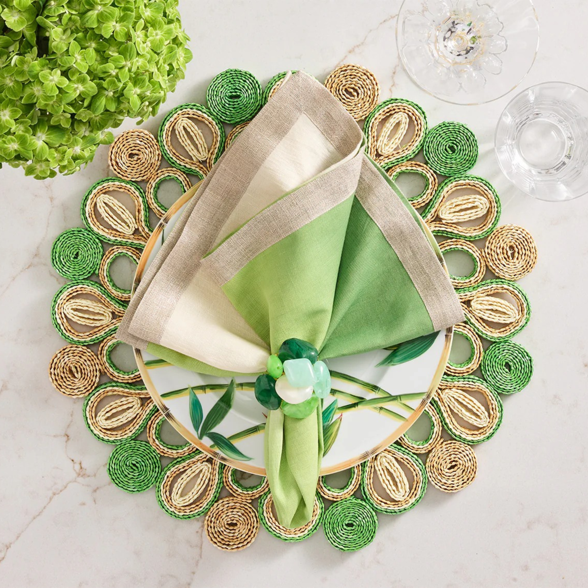 Marisol Placemat in Natural & Green - Set of 4