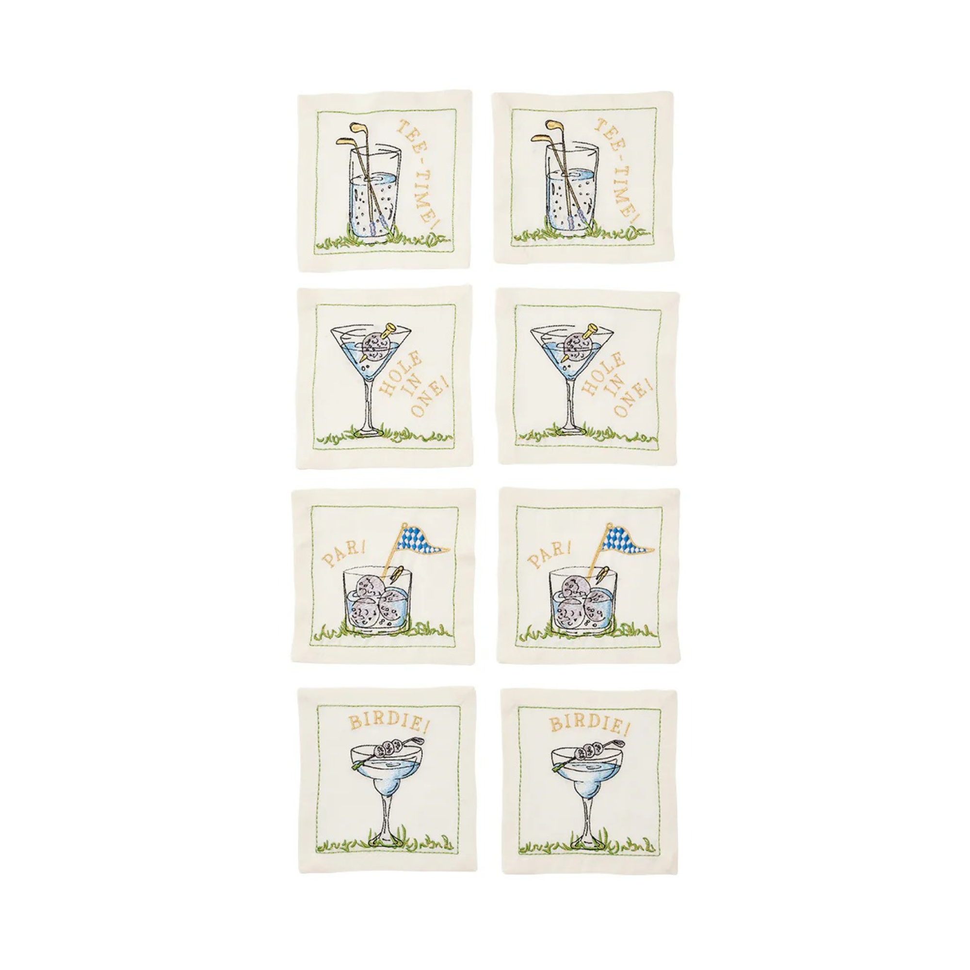 Tee Time Cocktail Napkins in White - Set of 8