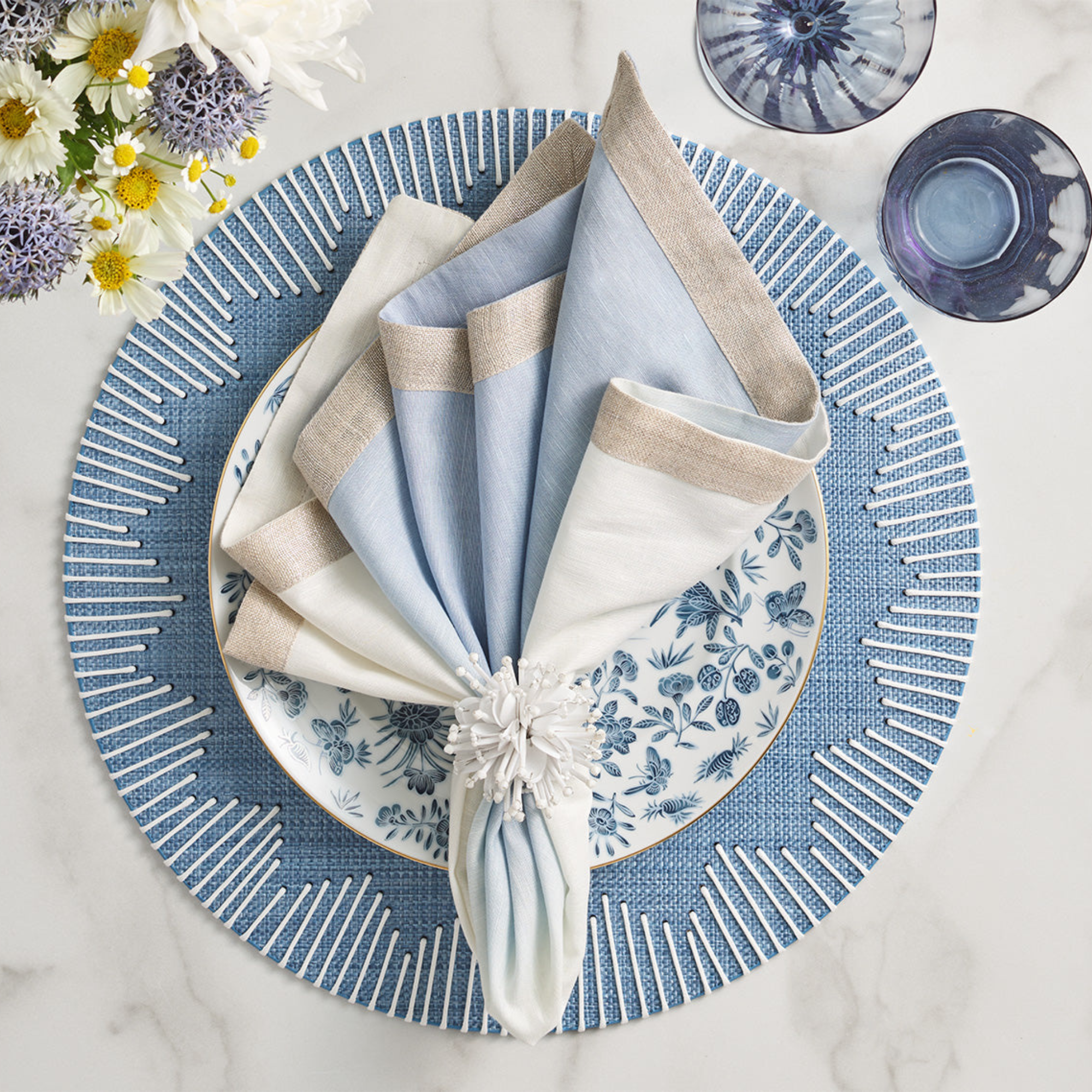 Dip Dye Napkin in White & Periwinkle - Set of 4