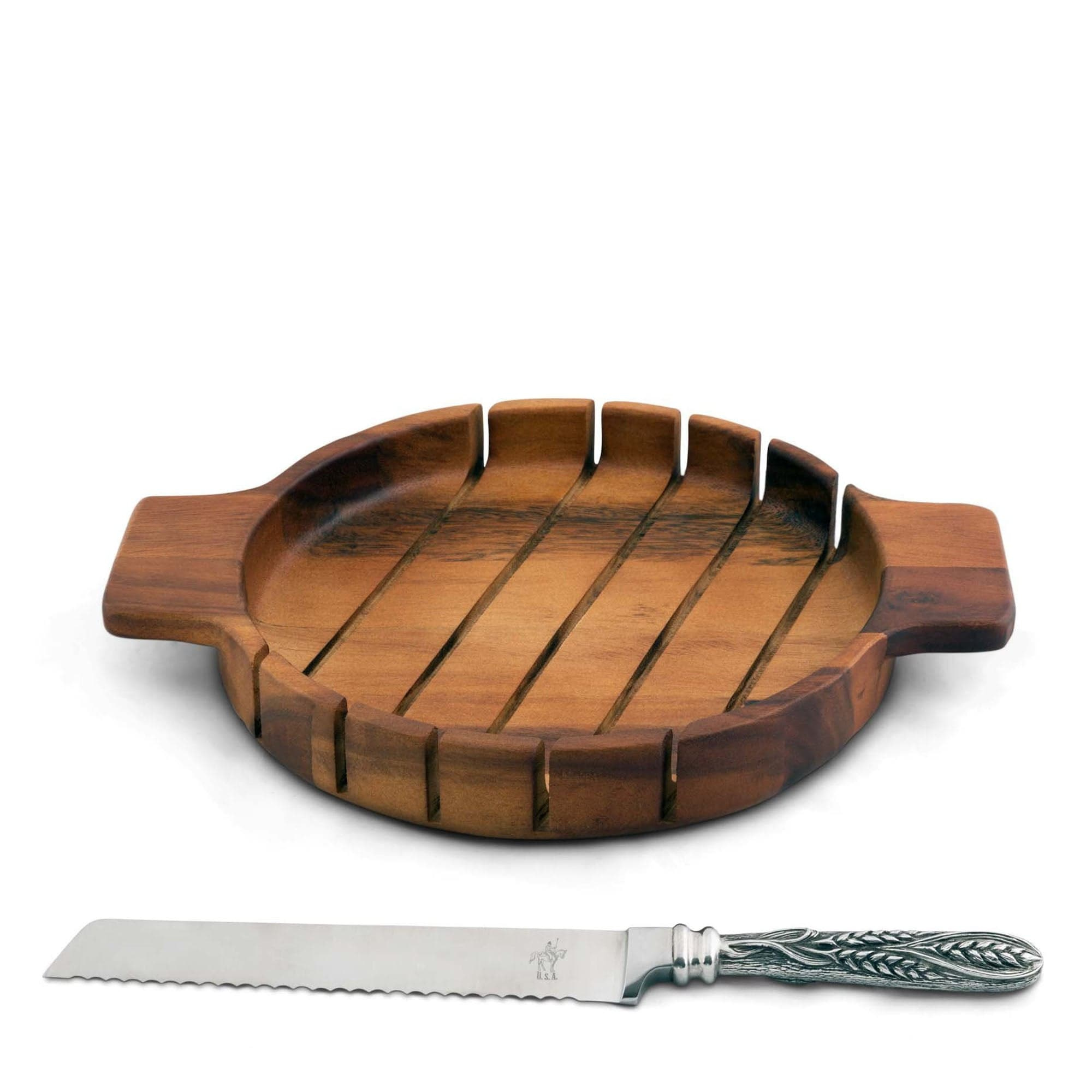 Round Bread Board with Pewter Wheat Knife