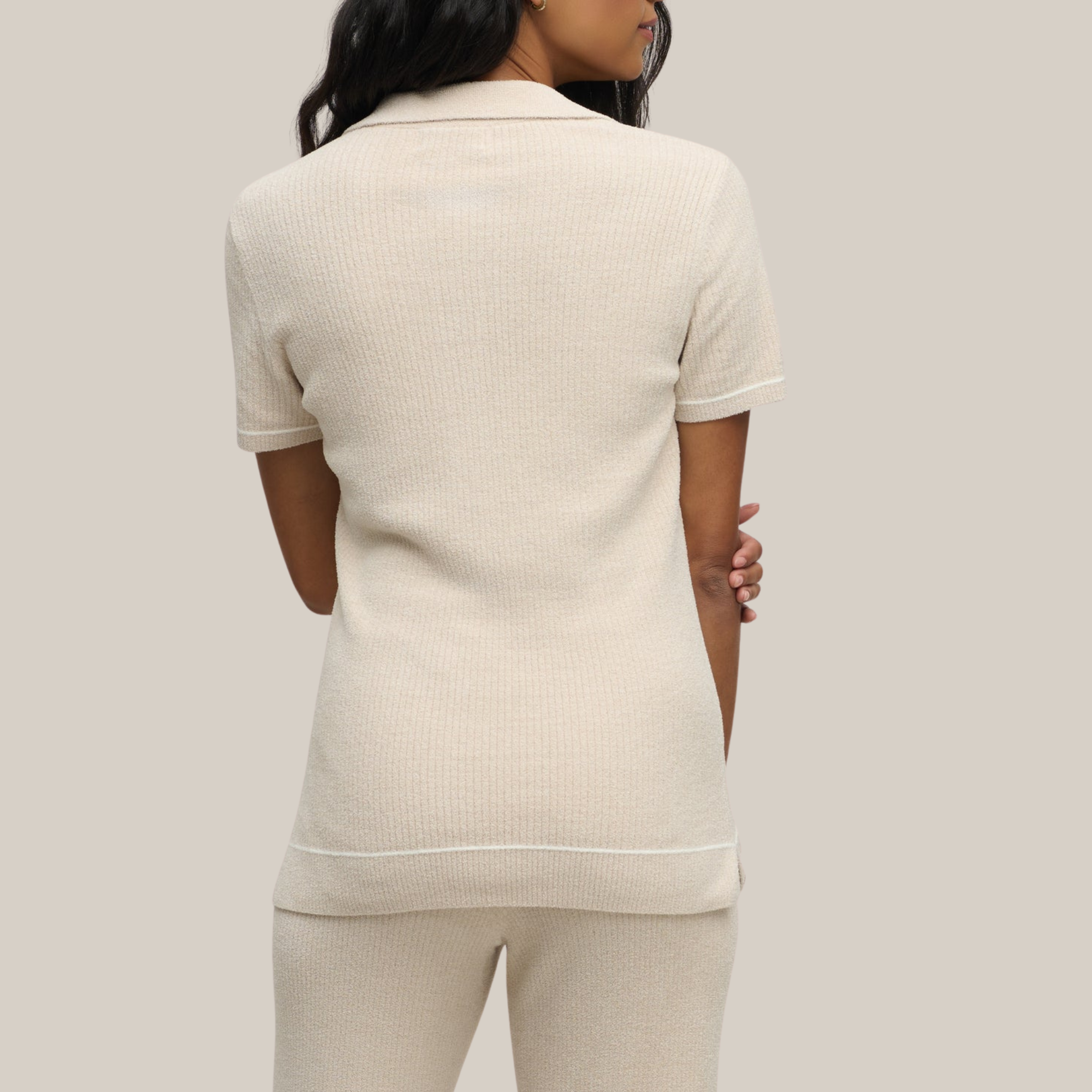 CozyChic Ultra Lite Contrast Stripe Ribbed Collar Henley