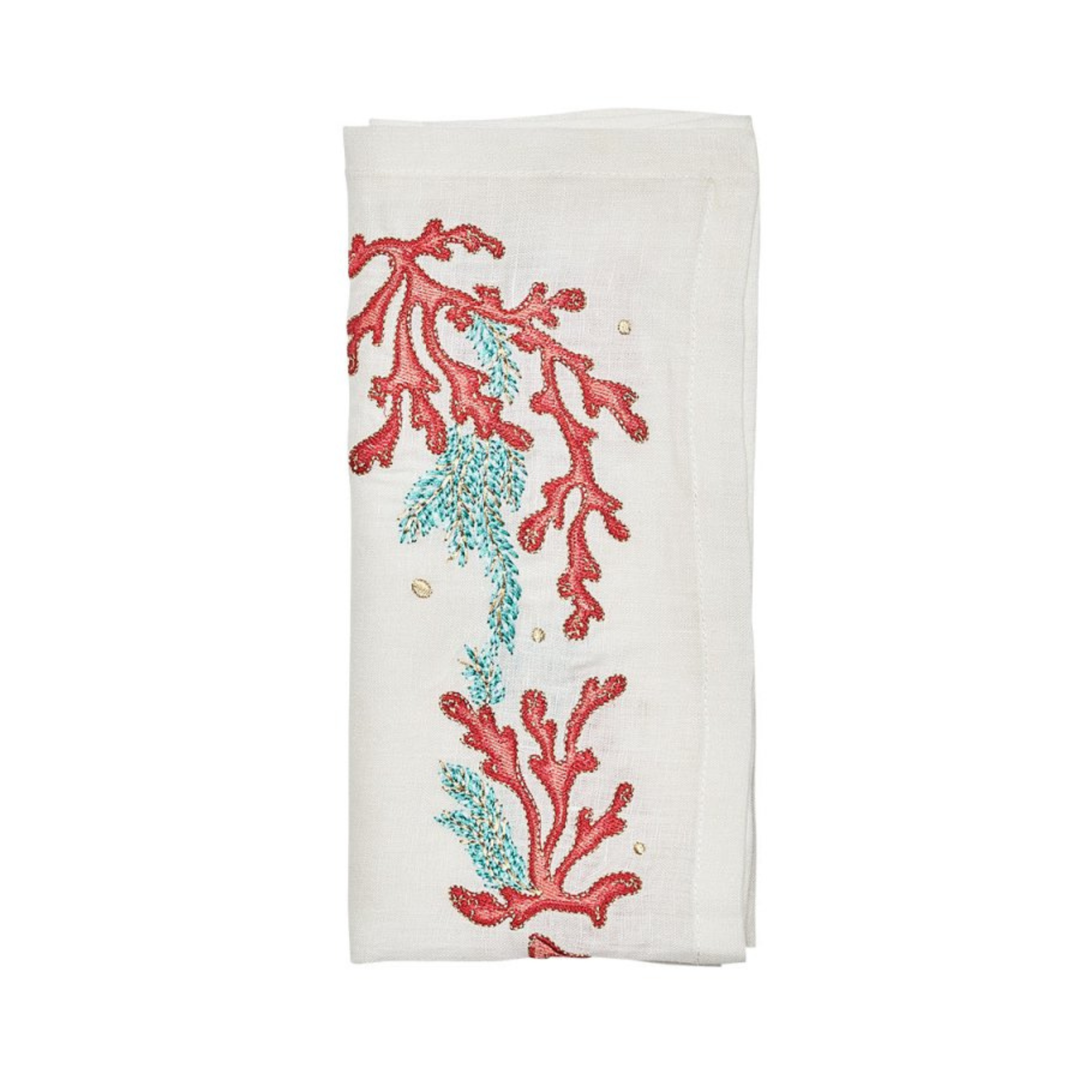 Coral Spray Napkin in White, Coral & Turquoise - Set of 4