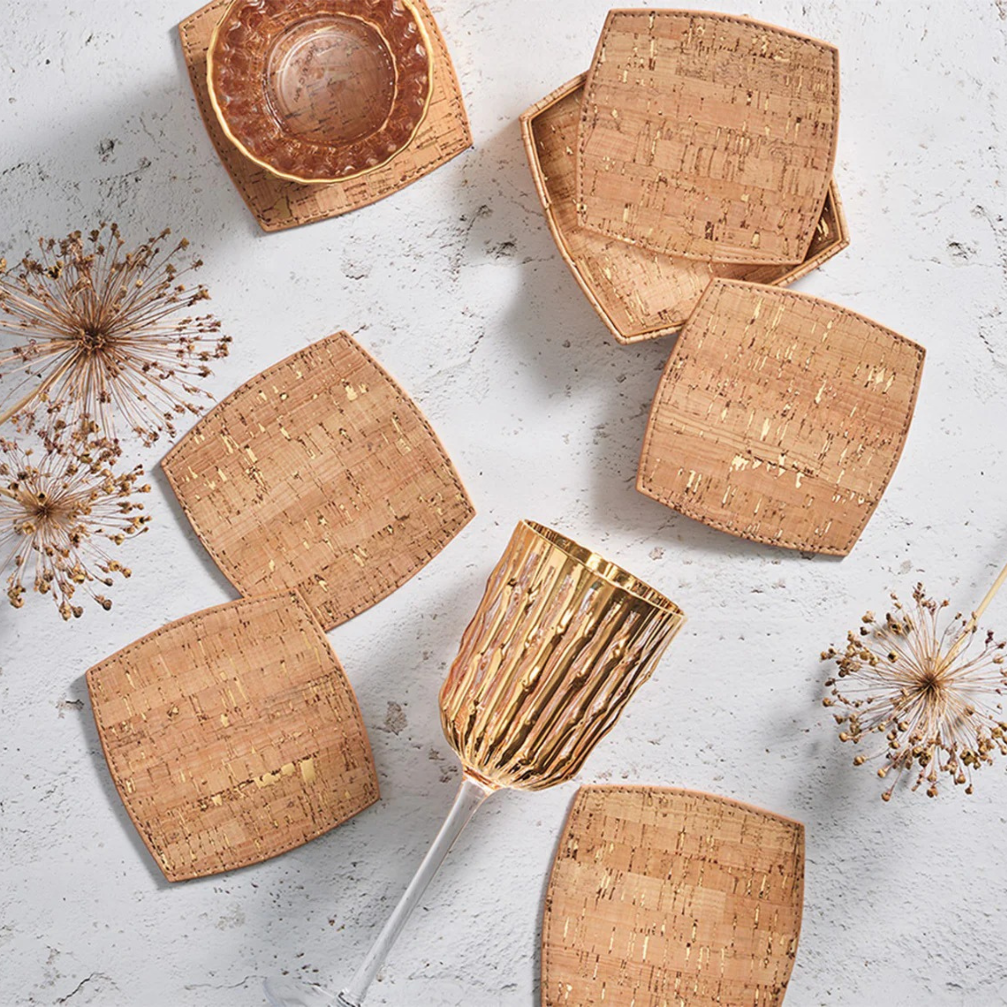 Whistler Coaster in Natural & Gold - Set of 6