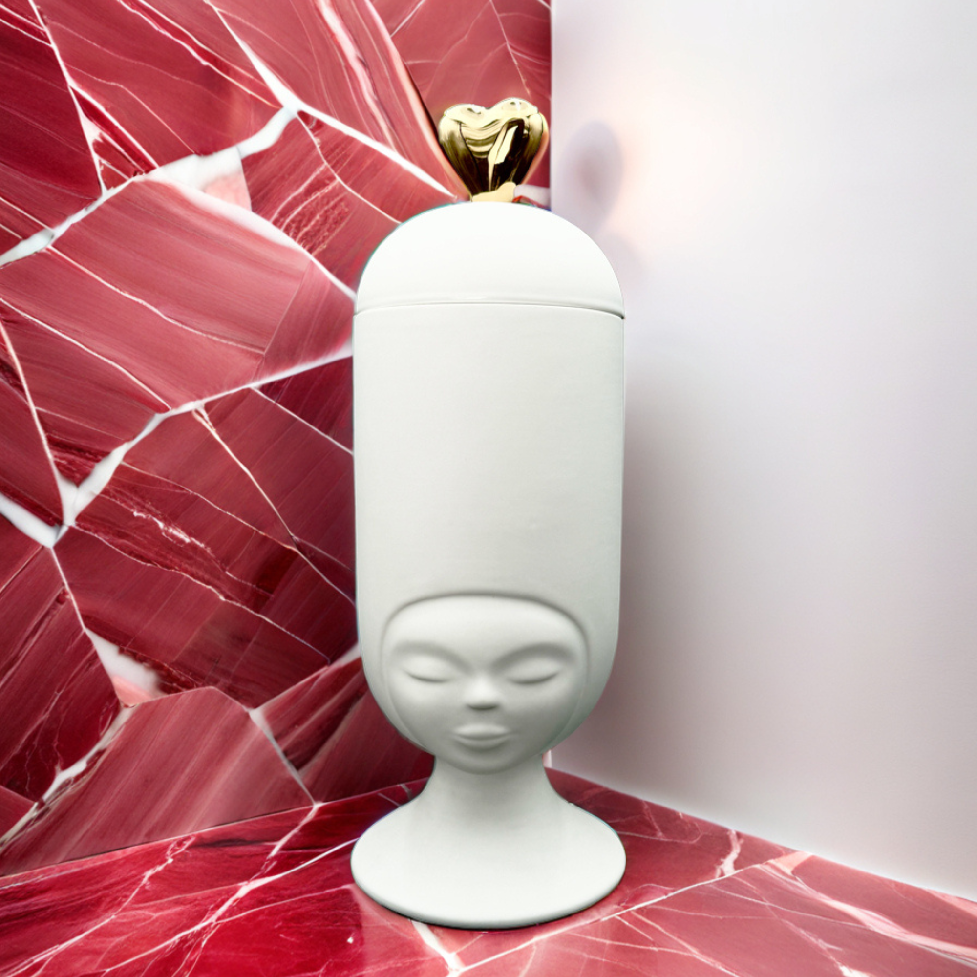 Sister Clara Vase in Satin White with a Glossy Gold Heart