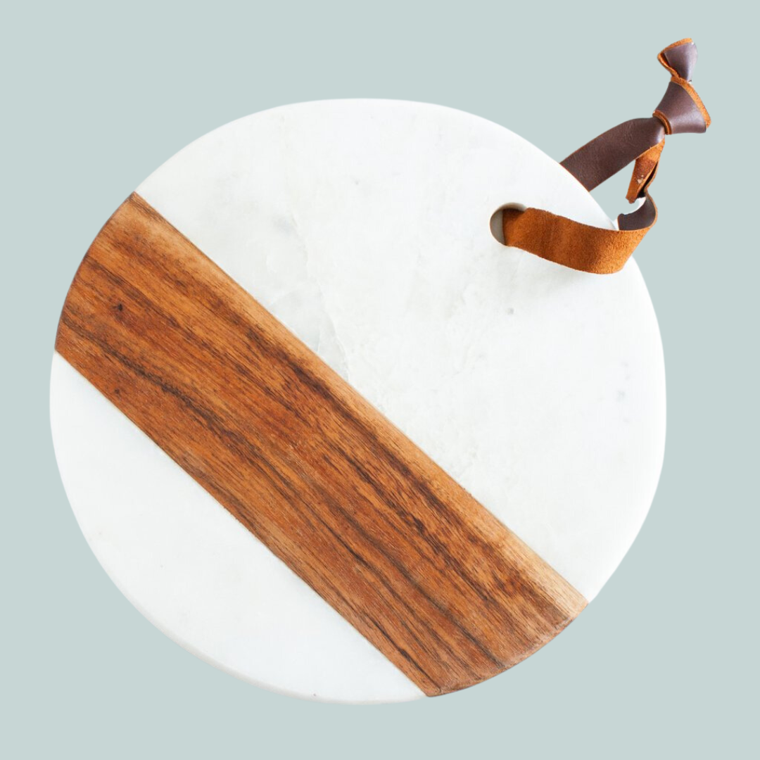 White Marble & Wood Round Board