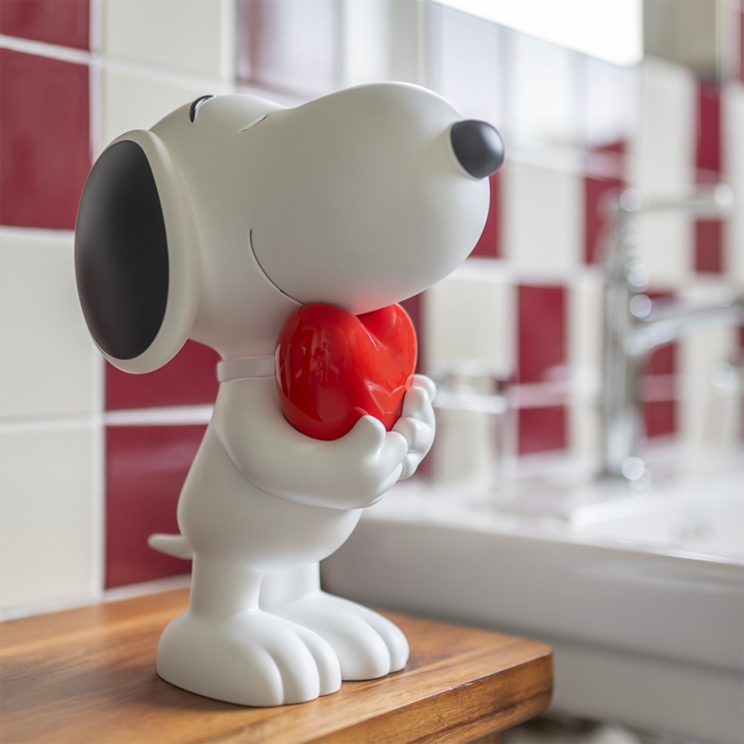 Original Snoopy Heart Sculpture with a Red Heart