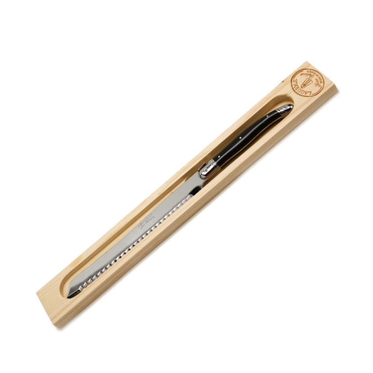 Laguiole by Jean Dubost Bread Knife with Black Handle in Wood Box