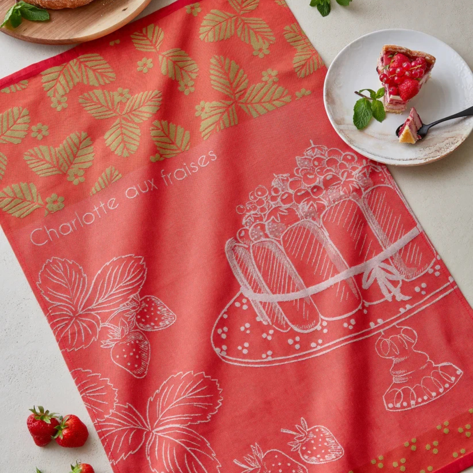 Coucke Strawberry Charlotte Cake Tea Towel - Set of 2