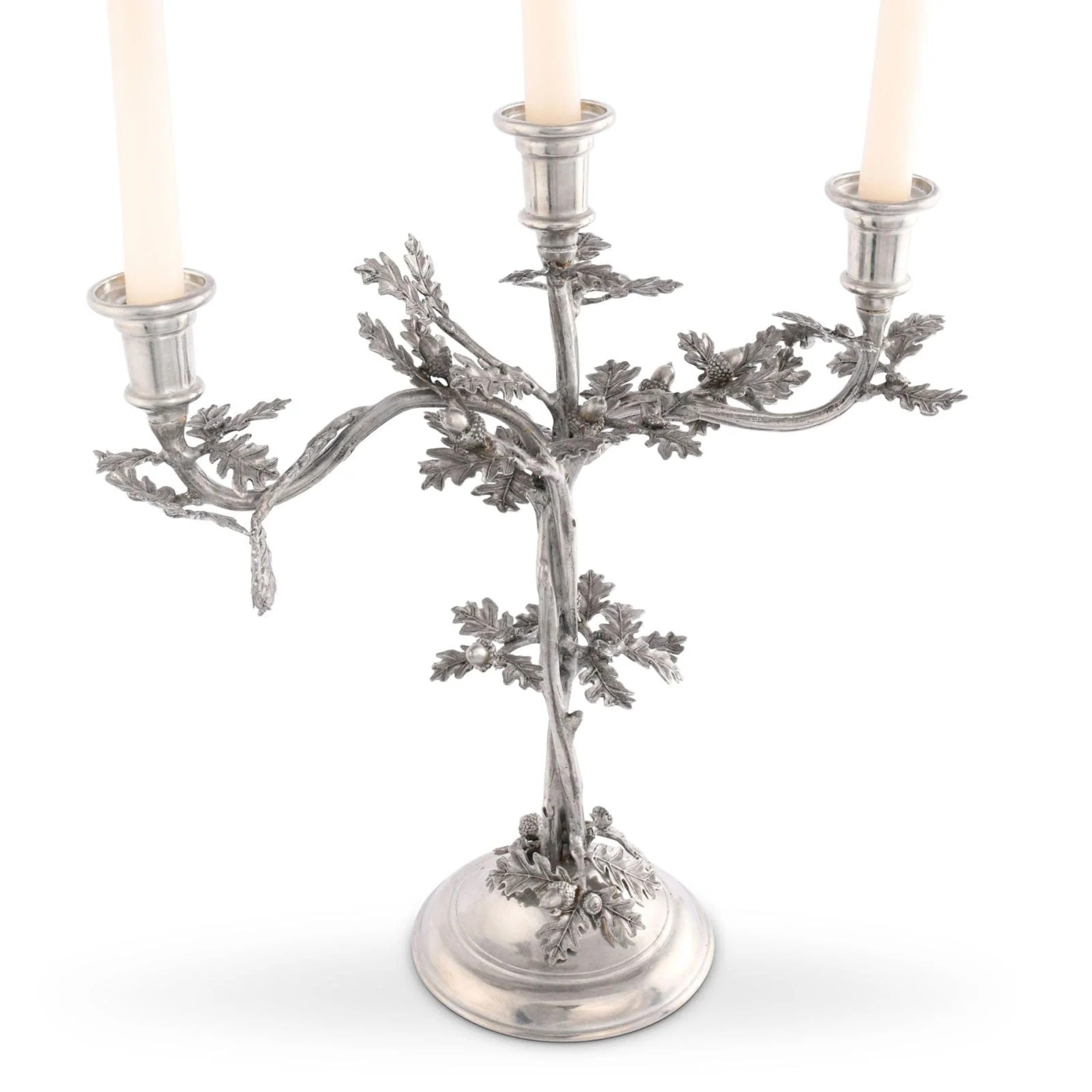 Three Taper Pewter Oak Leaf Candelabrum