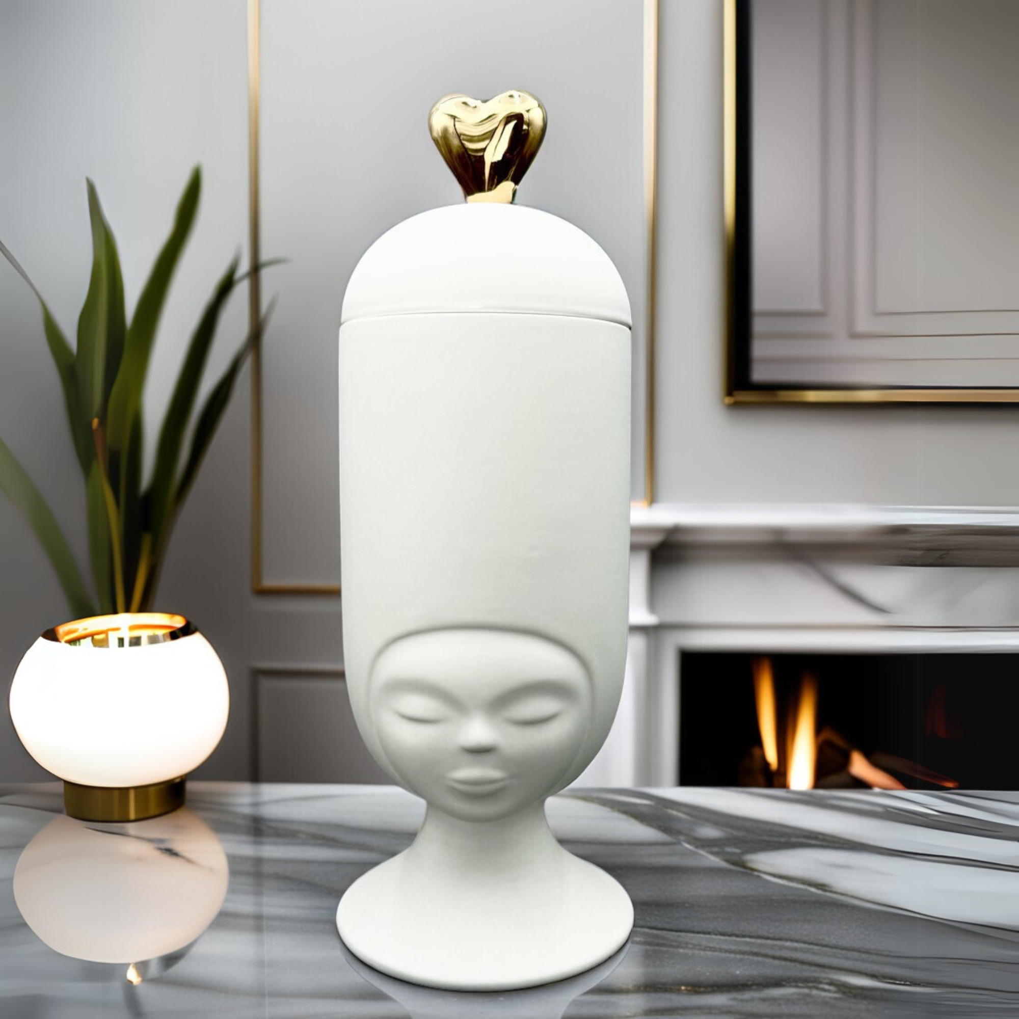 Sister Clara Vase in Satin White with a Glossy Gold Heart