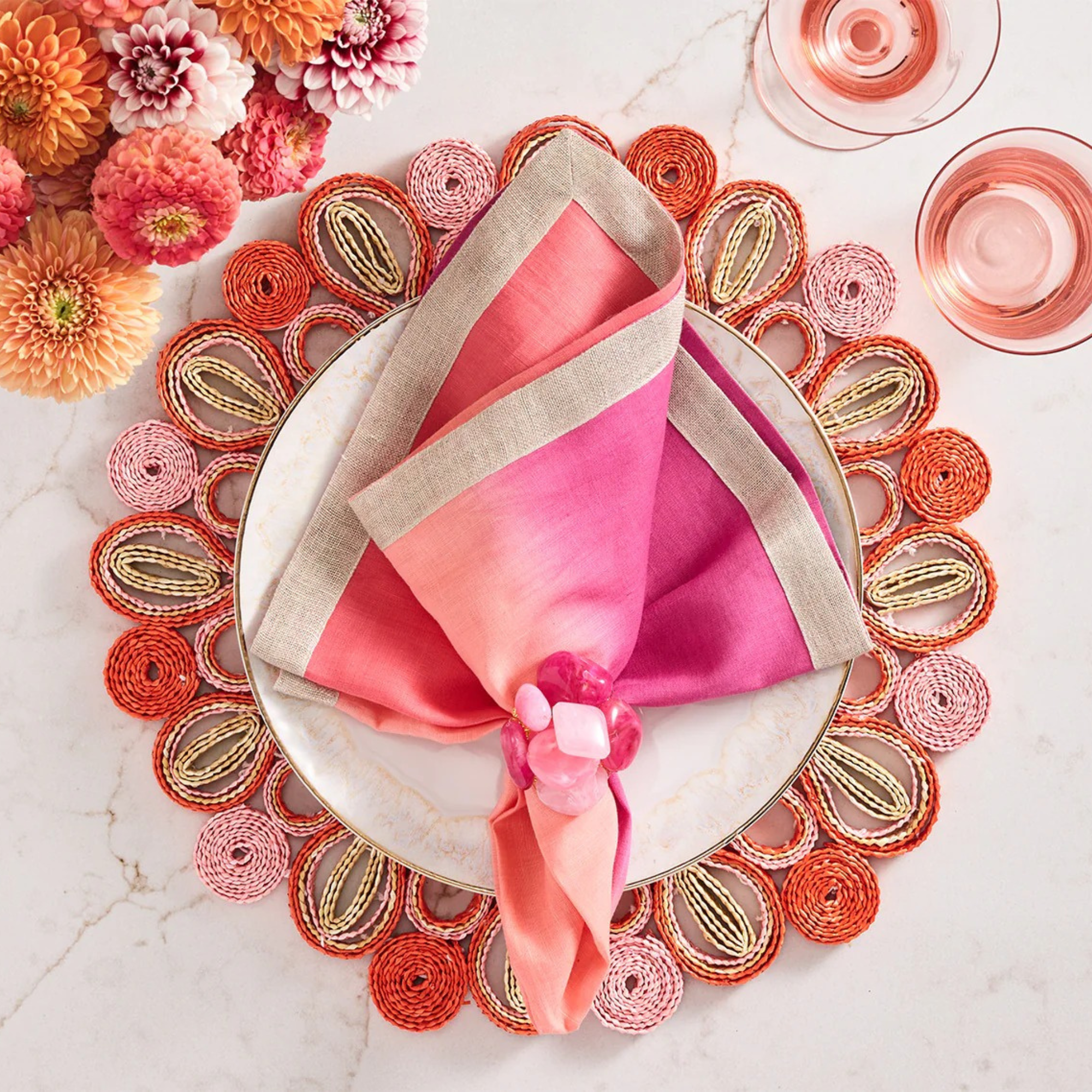 Marisol Placemat in Pink & Orange - Set of 4