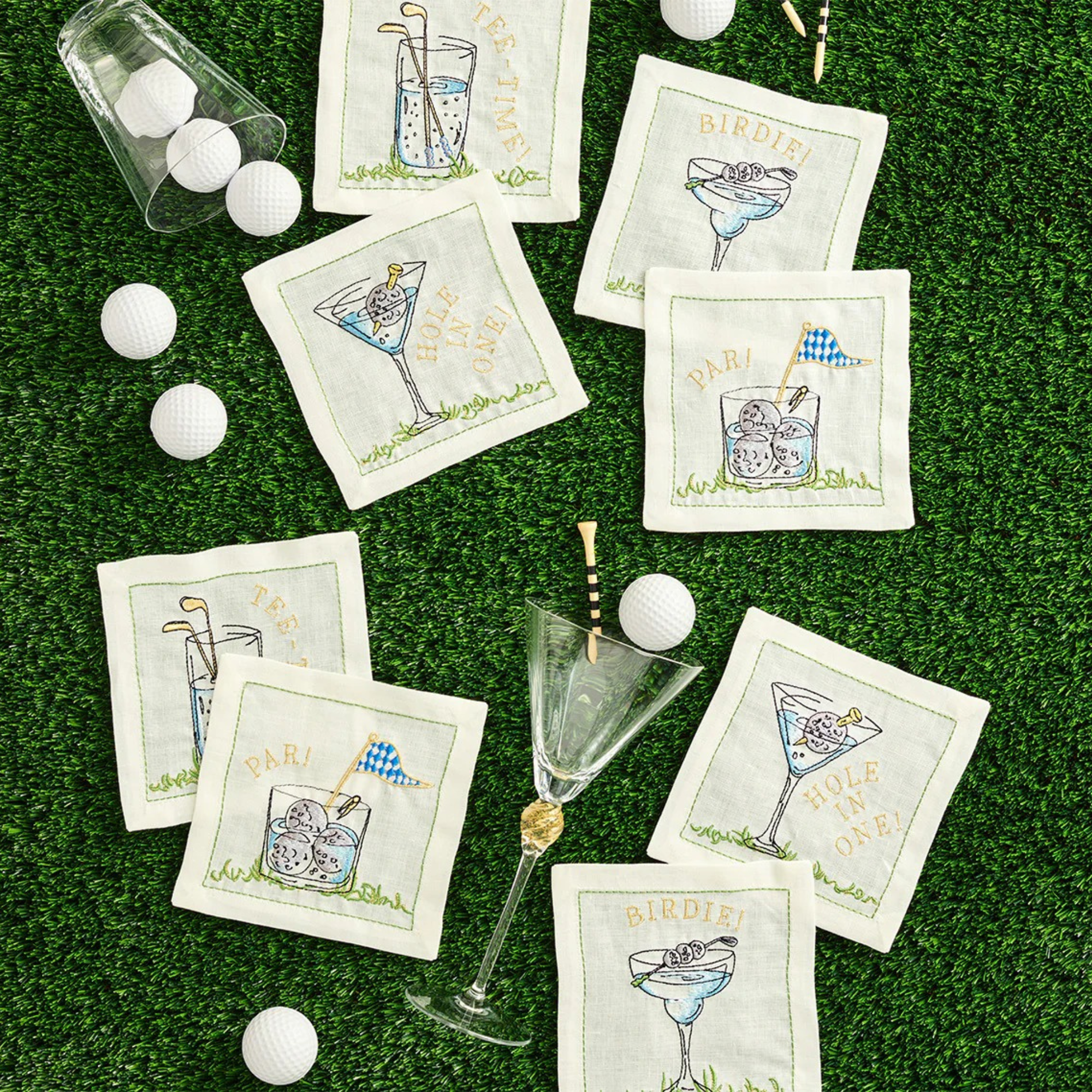 Tee Time Cocktail Napkins in White - Set of 8