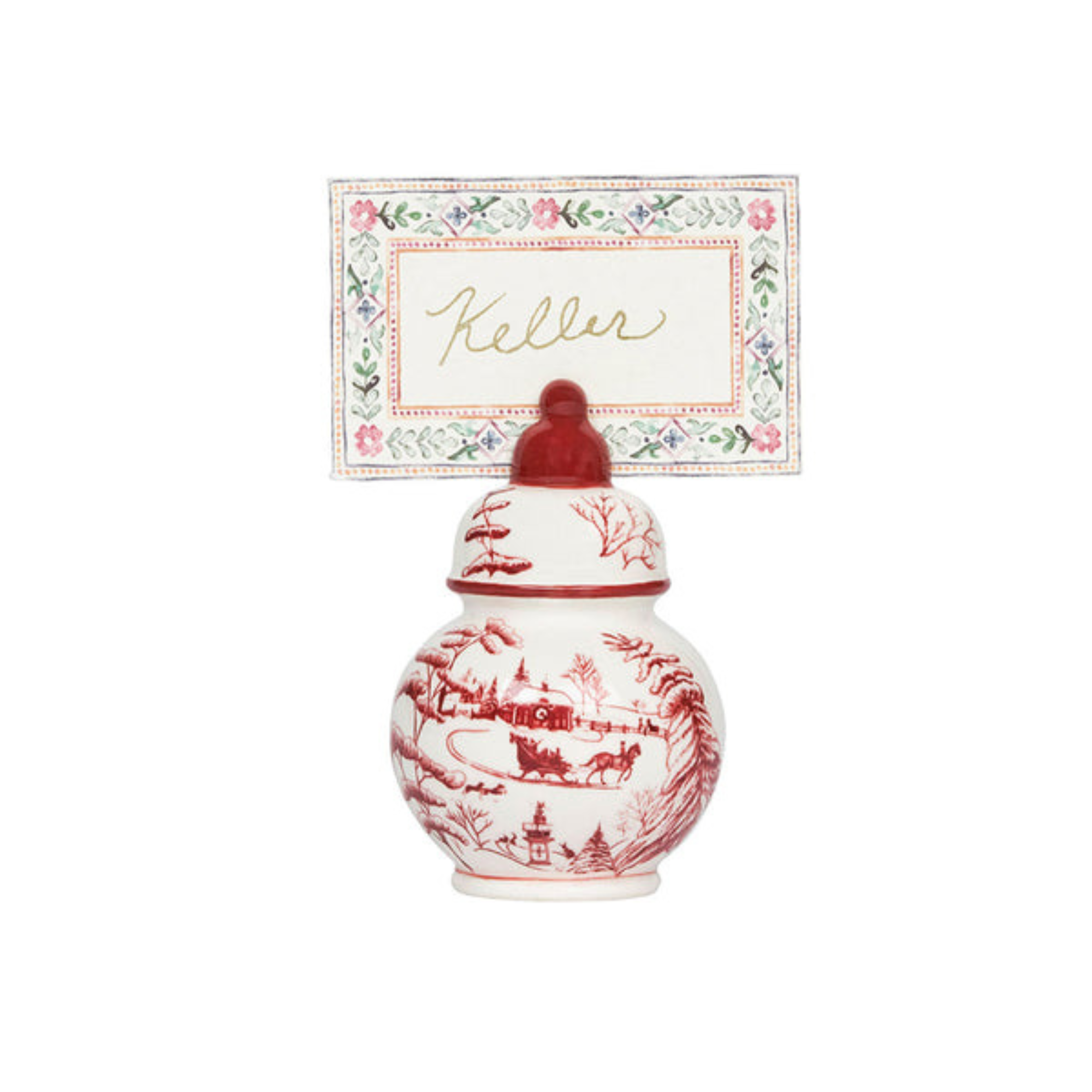 Country Estate Winter Frolic Ginger Jar Place Card Holder