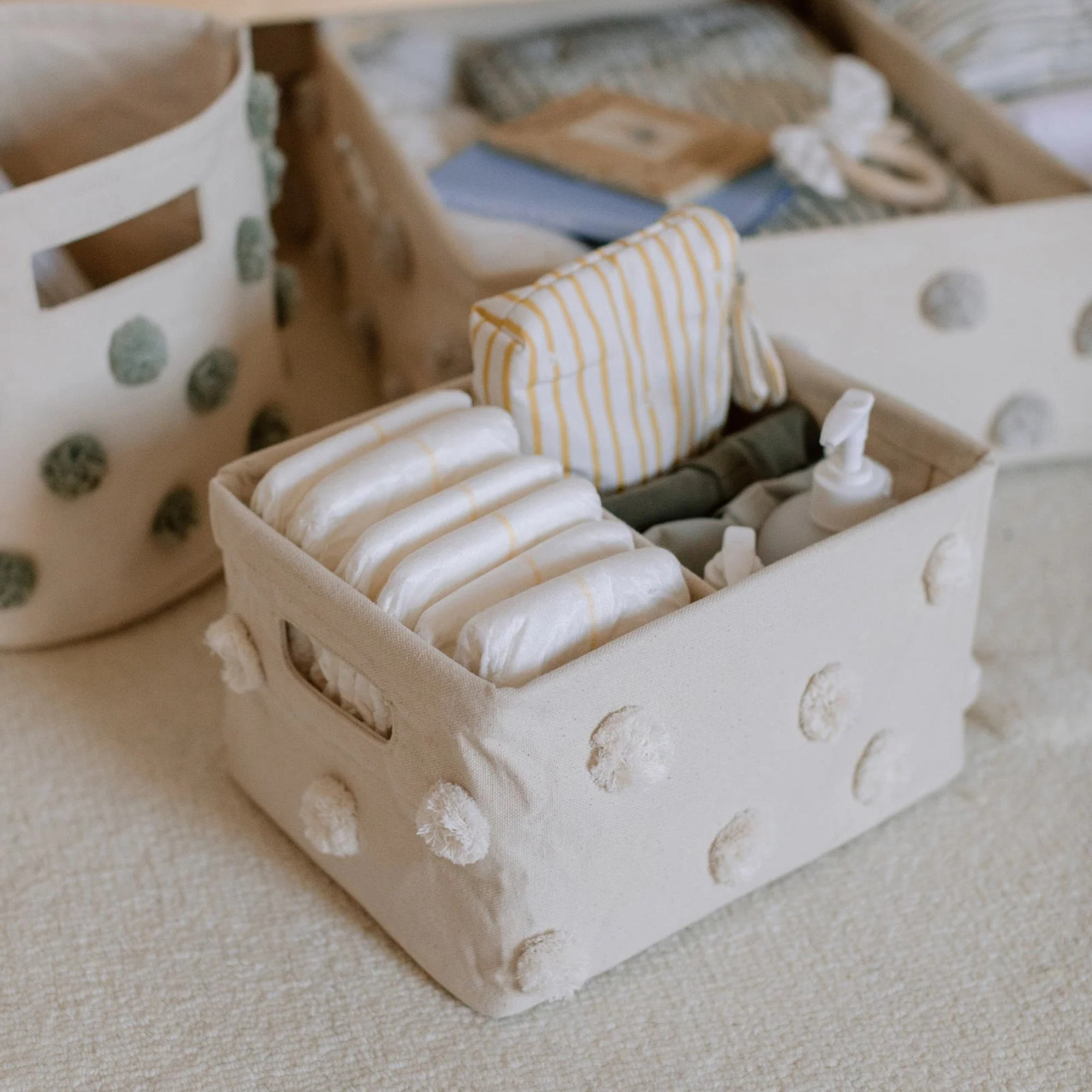 Pom Pom Basket Hideaway Caddy Organizer