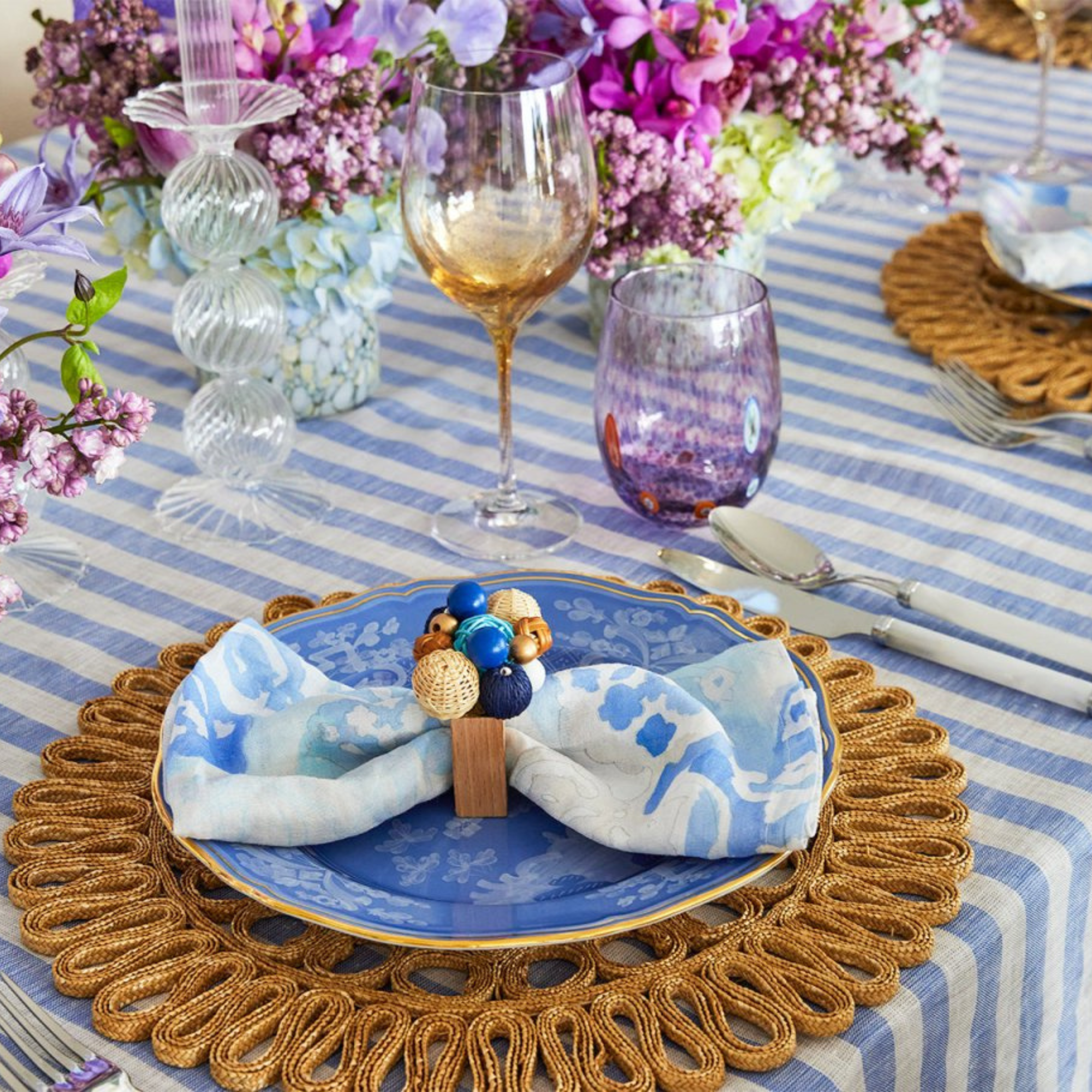 Linea Tablecloth in White & Blue