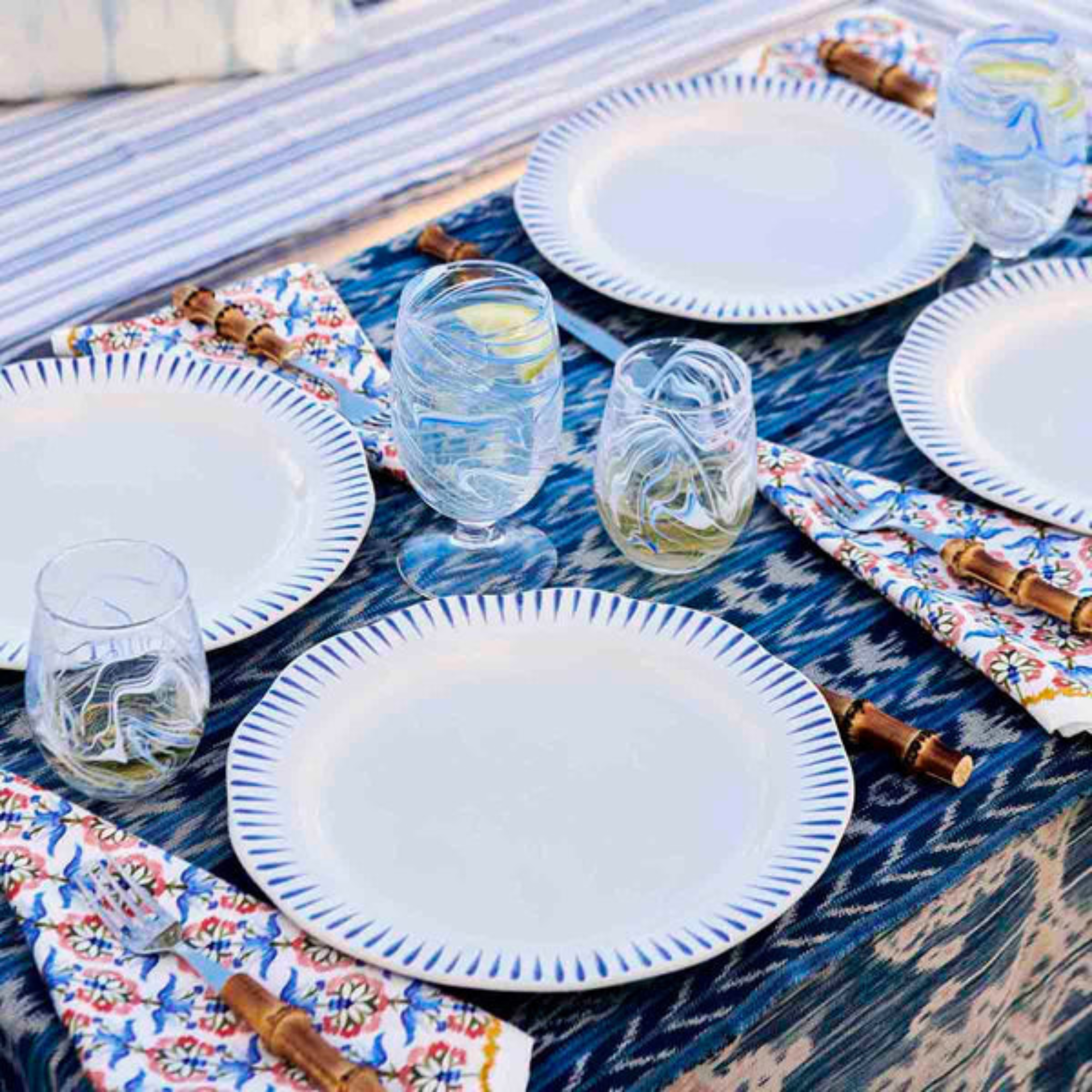 Sitio Stripe Delft Blue Dinnerware Collection - Set of 4