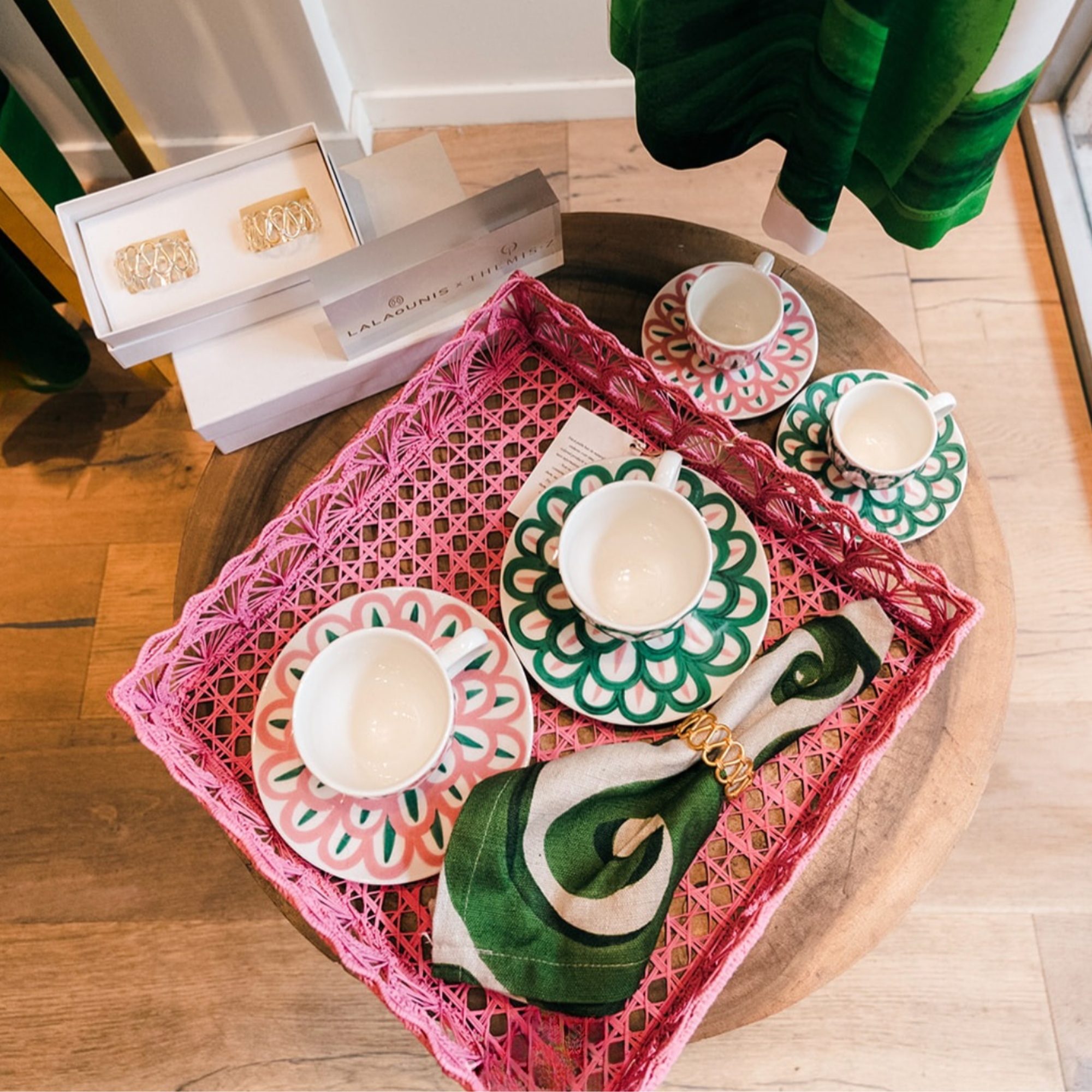 Symi Green & Pink Dessert Plate - Set of 2