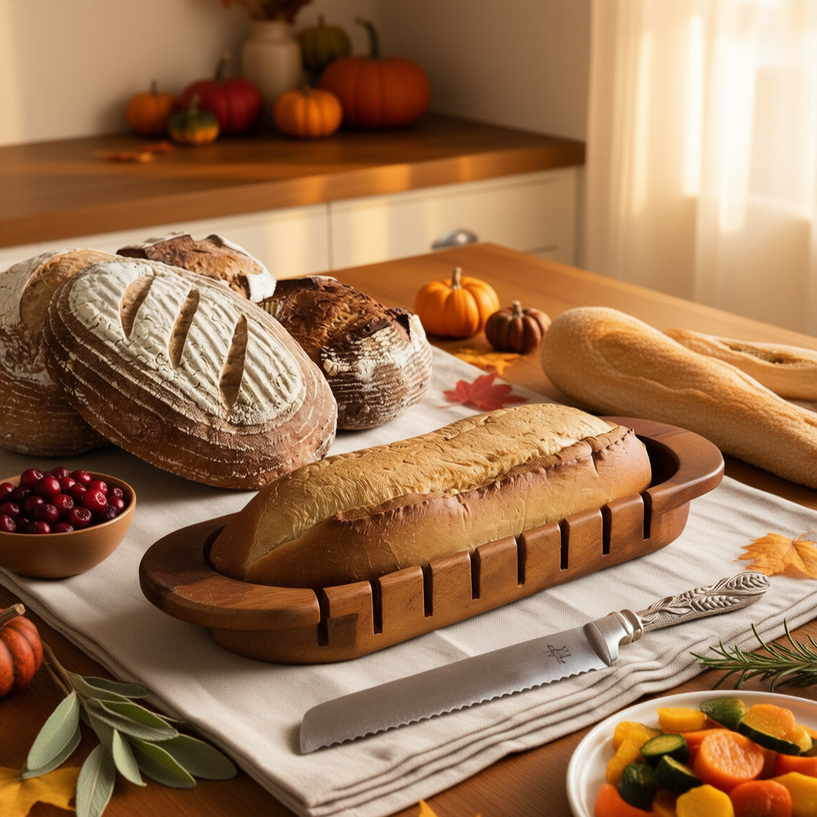 Oval Bread Board With Pewter Wheat Knife