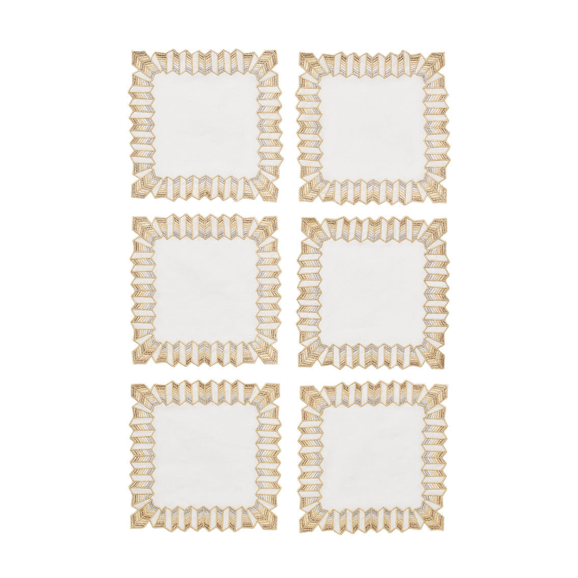 Etoile Cocktail Napkins in White, Gold & Silver, Set of 6 in a Gift Box