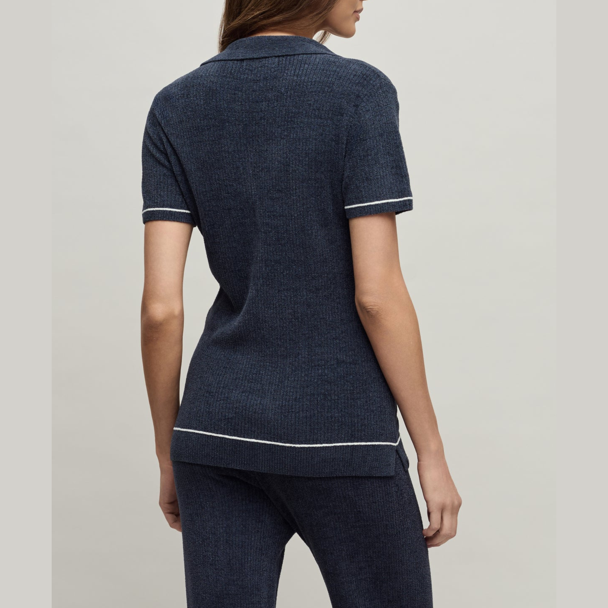 CozyChic Ultra Lite Contrast Stripe Ribbed Collar Henley