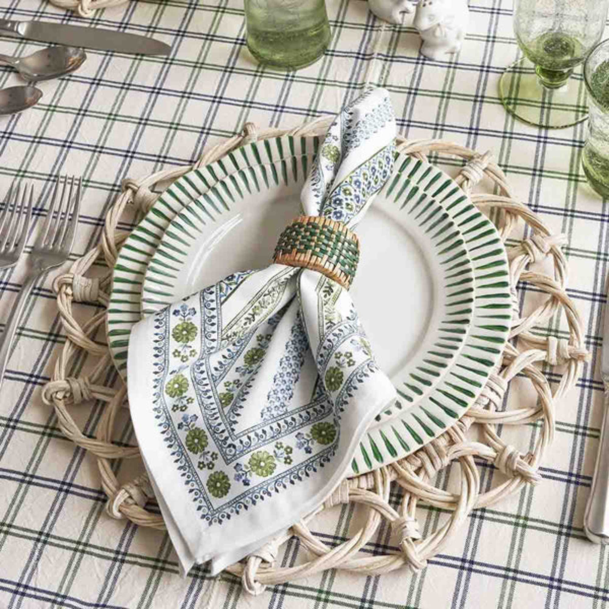 Sitio Stripe Basil Dinnerware Collection - Set of 4